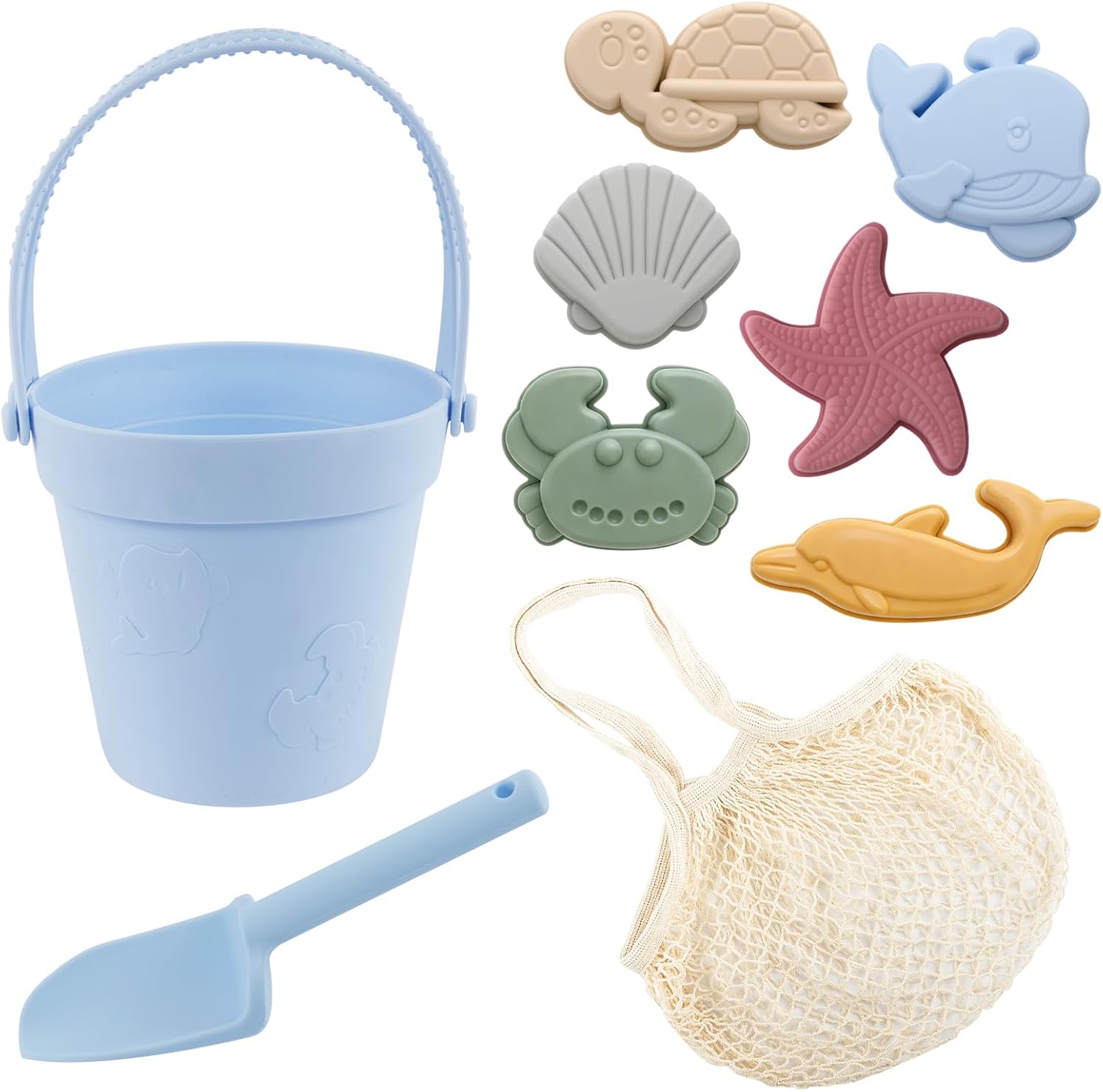 Biubee 9Pcs Silicone Sand Toys for Baby with Portable Beach Bag - Kids Beach Set with Beach Toy Molds Shovel Bucket Set - Toddler Sandbox Toys for Kids Outdoor Summer Playset