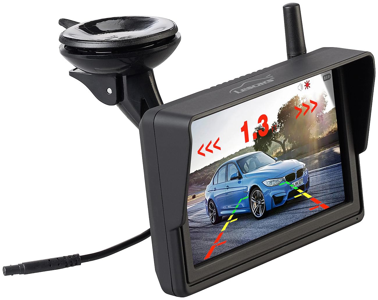 Lescars Einparkhilfe nachrüsten: Solar-Funk-HD-Front- & Rückfahrcam, Splitscreen-Monitor Abstandswarner (Einparkhilfe nachrüsten kabellos, Parksensoren kabellos, IP)