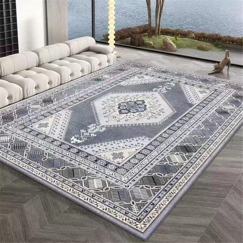 Tapis design salon gris foncé floral pour sublimer la chambre adulte
