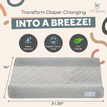 Contoured Baby Changing Pad Waterproof & Breathable Diaper Changing Pad | Removable Washable Cover, Non-Slip Base & Safety Strap | Standard Size for Dresser & Changing Table Pads