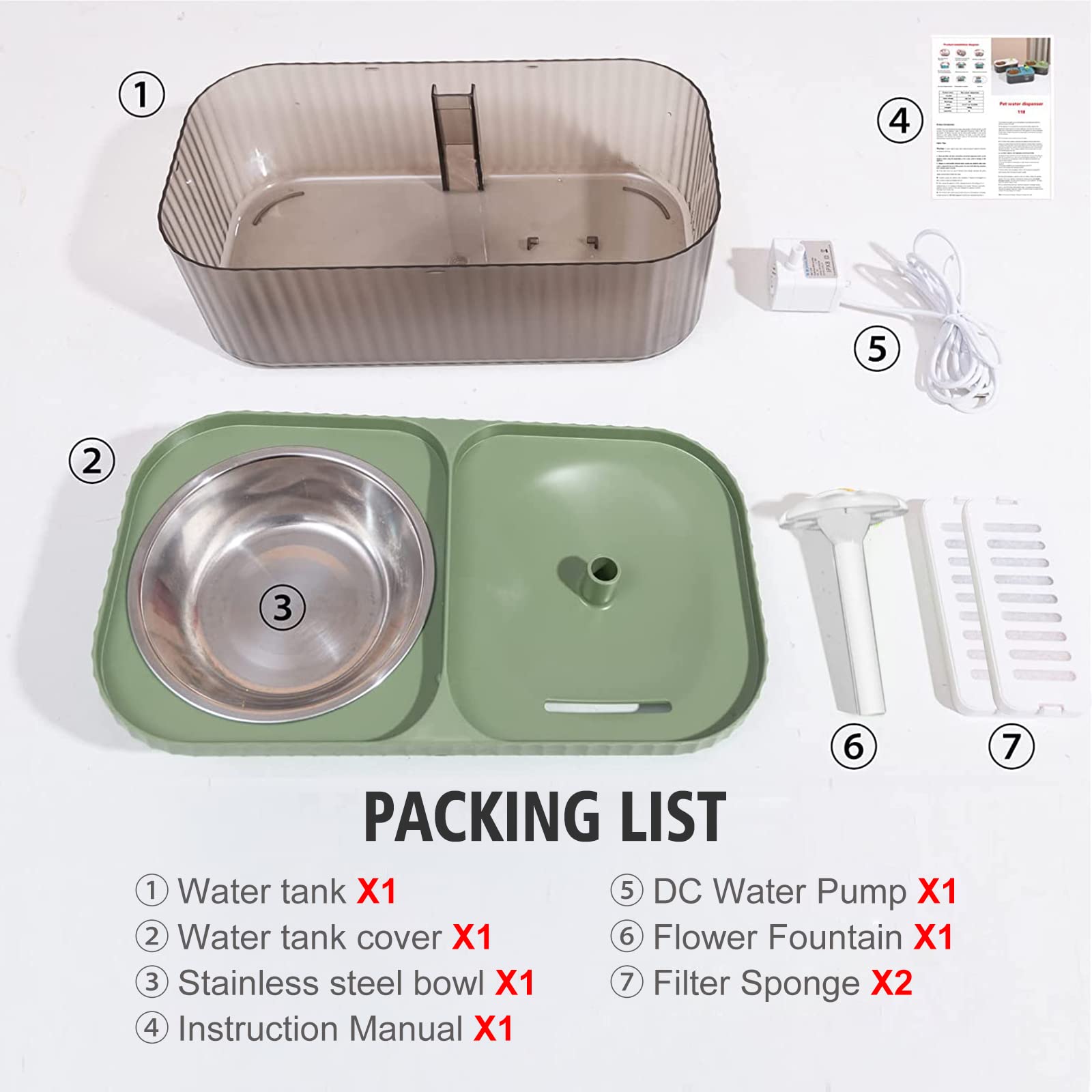 Suertree Cat Fountain Water Bowl Stainless Steel, 101oz/3L Automatic Pet Water Fountain, Dog Water Dispenser Cat Feeding Watering Supplies with 2 Filters for Cats, Dogs, Pets Green - image 6