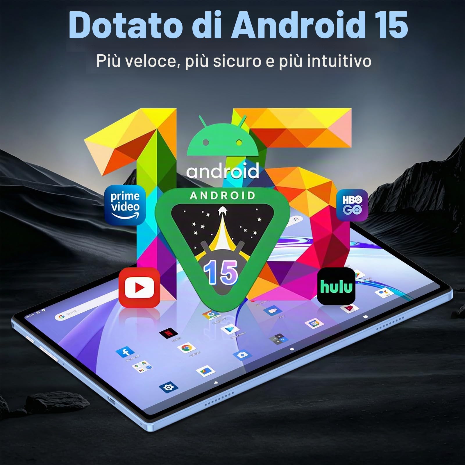 ZIOVO Tablet 10 Pollici Android 15,30GB RAM+128GB ROM(TF 1TB),5G WiFi Tablets,Octa-Core 2.0 GHz/Gemini AI/Widevine L1/8000 mAh/Bluetooth 5.0/GPS/Face ID/2 in 1 Tablet con Tastiera e Mouse-Blu
