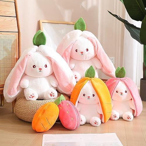 Miniatura 7 de 2 piezas de peluche reversibles de conejo de zanahoria y fresa con cremallera, juguete de peluche de conejo de Pascua, lindo regalo de cumpleaños