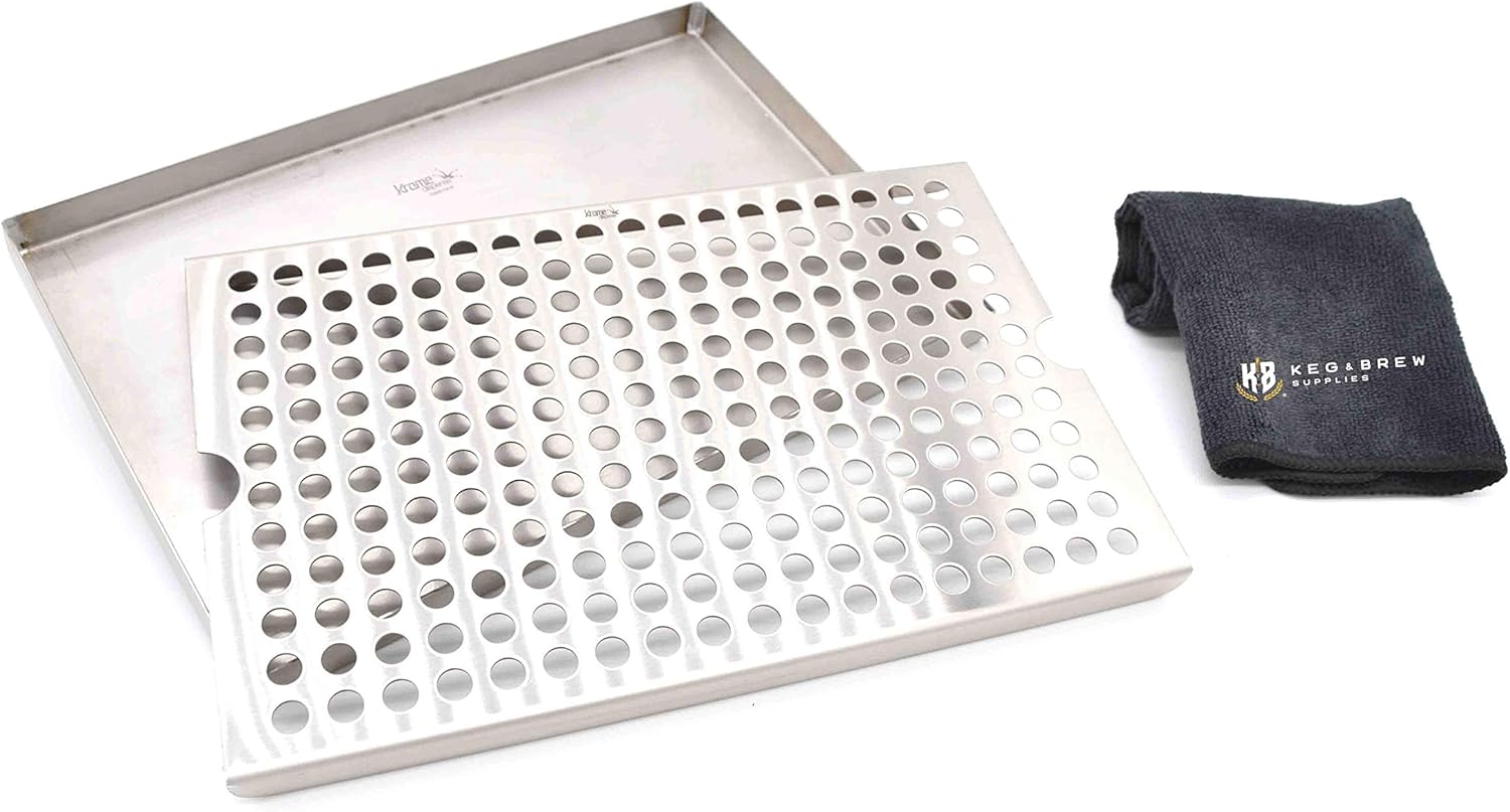 K&B Surface Mount Drip Tray - Variations (Kegerator Top Surface Mount Drip Tray with Drain - Stainless Steel, 12" x 7")