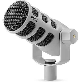 R DE PodMic Broadcasting Quality Dynamic Microphone with Integrated Swivel Mount for Podcasting Streaming Gaming and Voice Recording White