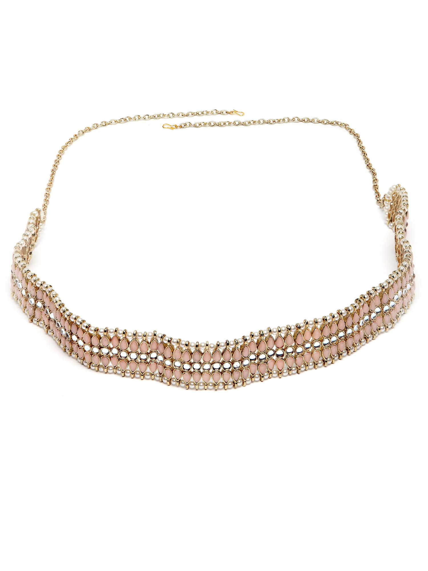 Peach Kundan Studded Gold Plated Handcrafted Kamarbandh-image-49