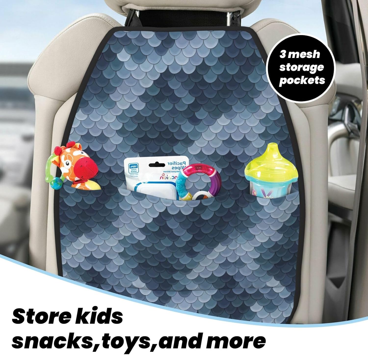 Minimalist Grey Mermaid Scales Texture Seamless Car Seat Back Kick Protector 2 Pack, 18.5x26.4 Inch Anti-Kick Pad, Waterproof Oxford Fabric Large Rear Seat Cover for Kids Pets Fits SUV Jeep Tr
