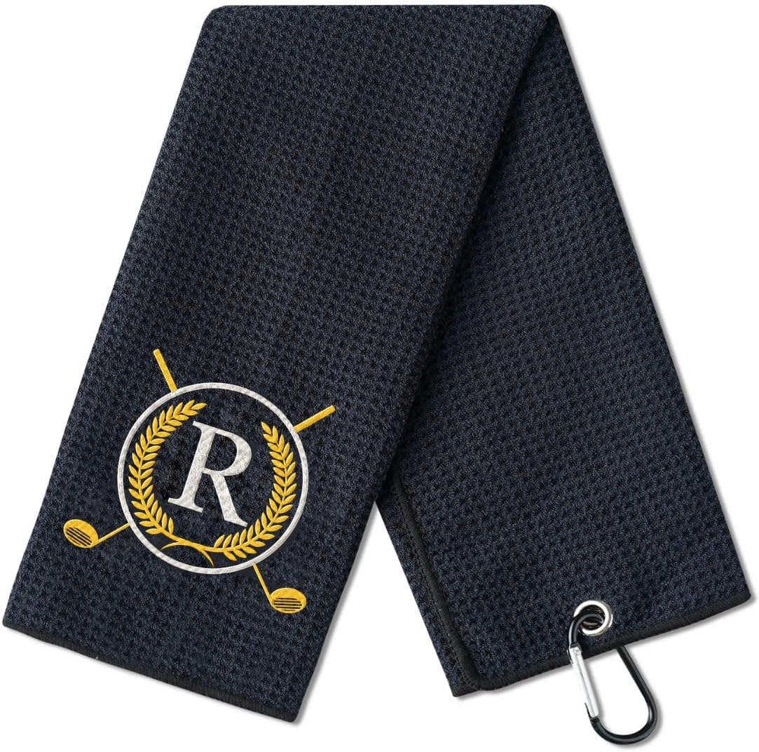 Golf Towel Gifts - Microfiber Golf Towels for Men and Women on Birthday, Christmas, 16'x 24', Black, Initial R