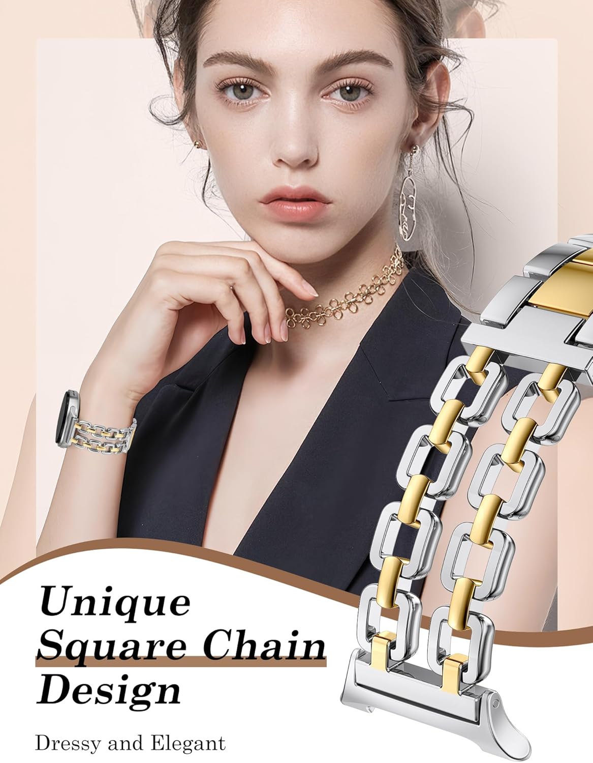 Wearlizer Metal Bands Compatible with Samsung Galaxy Watch 8 Band 40mm 44mm/Watch 8 Classic 46mm, No Gap Dressy Stainless Steel Chain Strap Wristbands Accessories for Women - Image 4