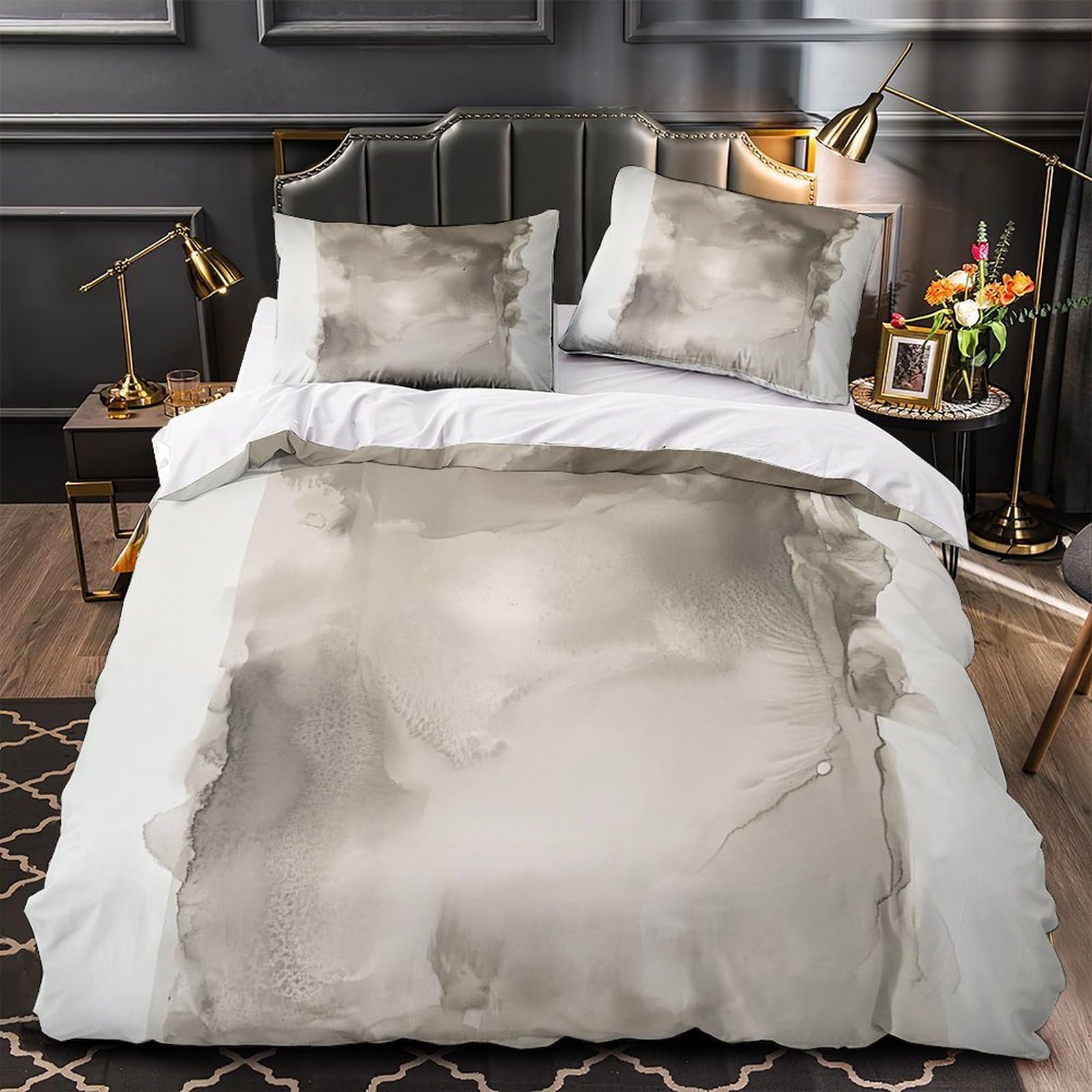 Housse de couette lit double à motifs minimalistes pour une chambre de couple zen et épurée