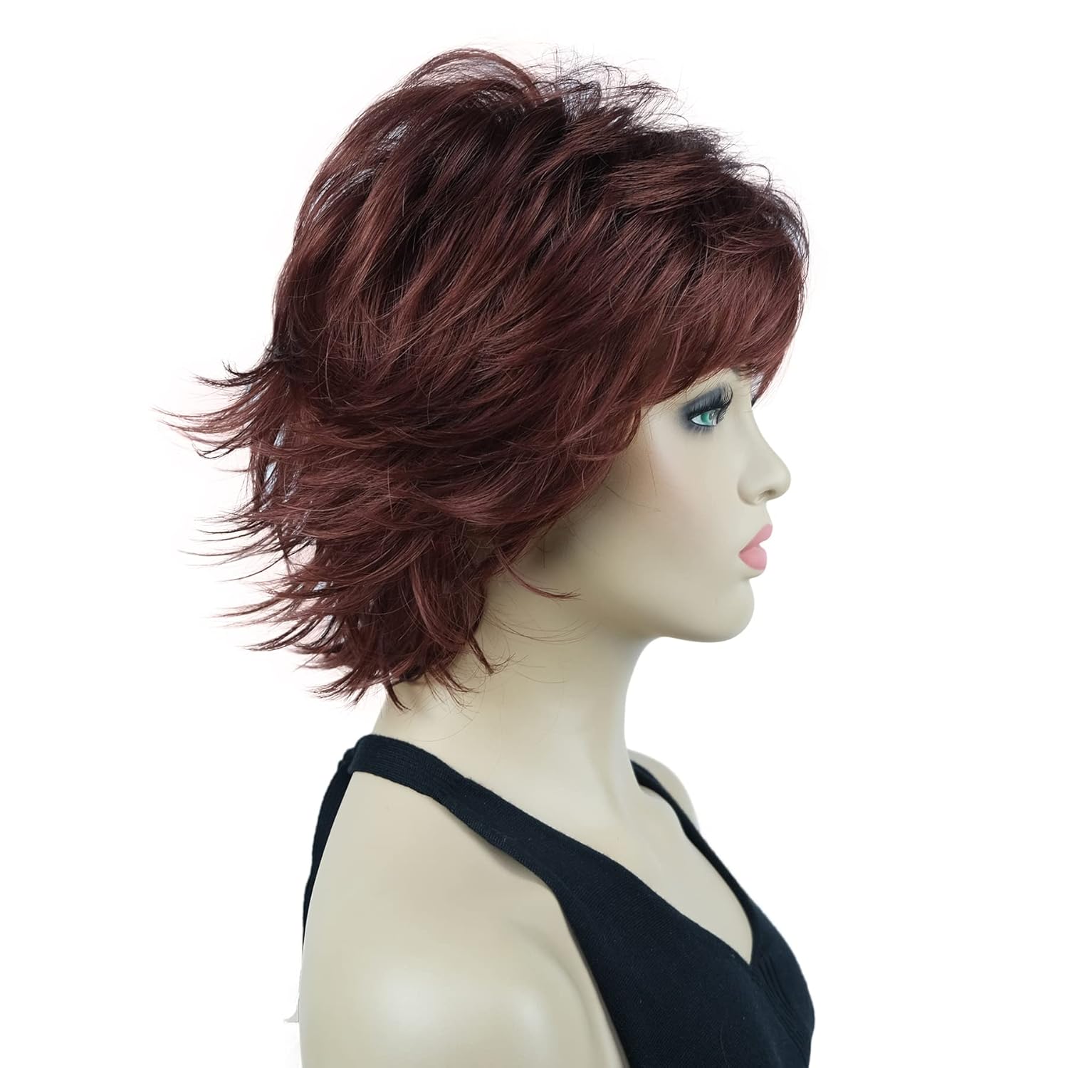 Lydell Short Layered Shaggy Wavy Full Synthetic Wigs (131 Burgundy Red) - Image 3