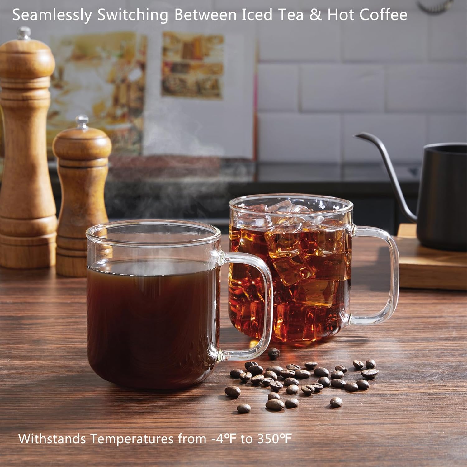 Glass Coffee Mugs, 16 oz Ice coffee cups, Large Clear Tea Cups Set of 2, Glass Mugs with Handles, Glass Cups for Latte, Cappuccino, and Tea - Image 4