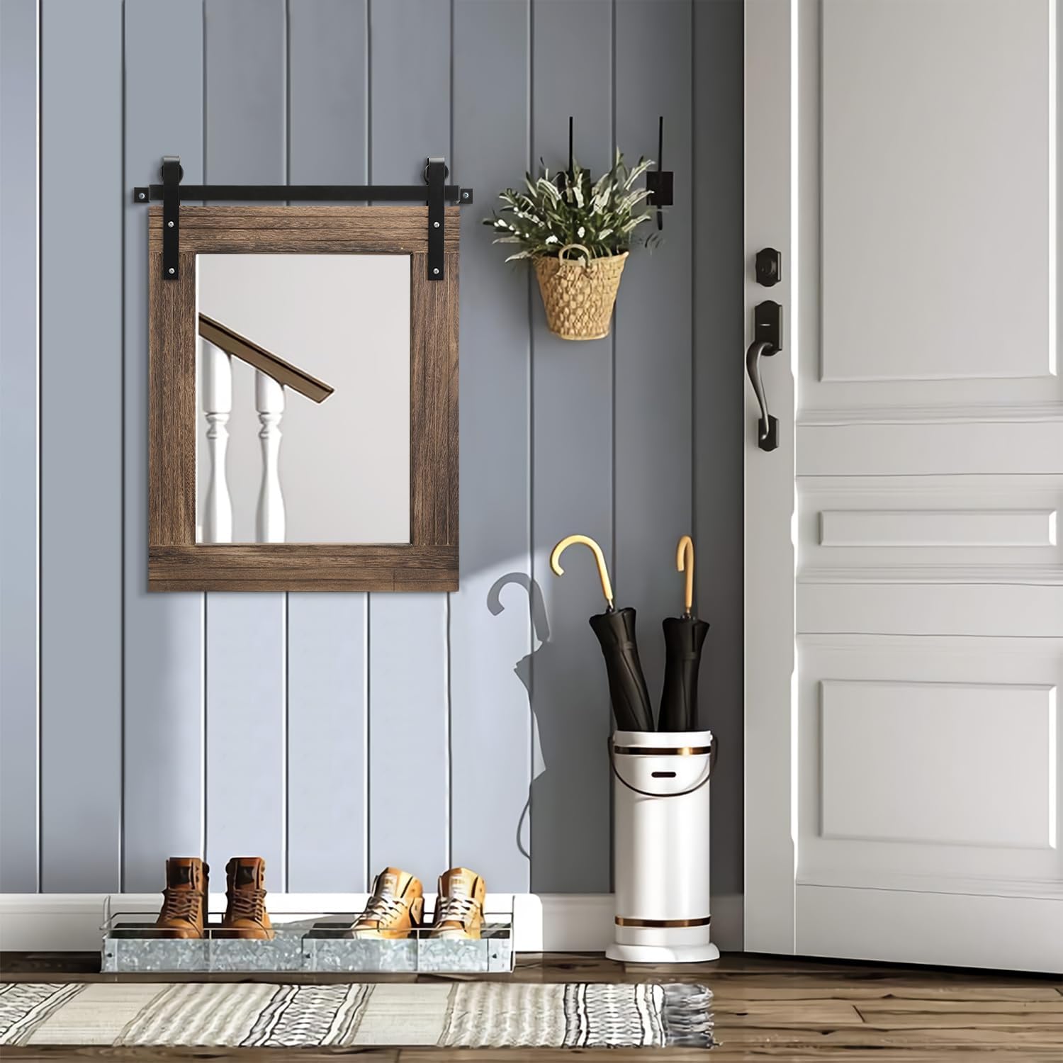 AAZZKANG Rustic Wood Mirror Rectangle Decorative Wall Mirrors Large with Frame for Bedroom Living Room Bathroom Entryway Hanging 20"x16"