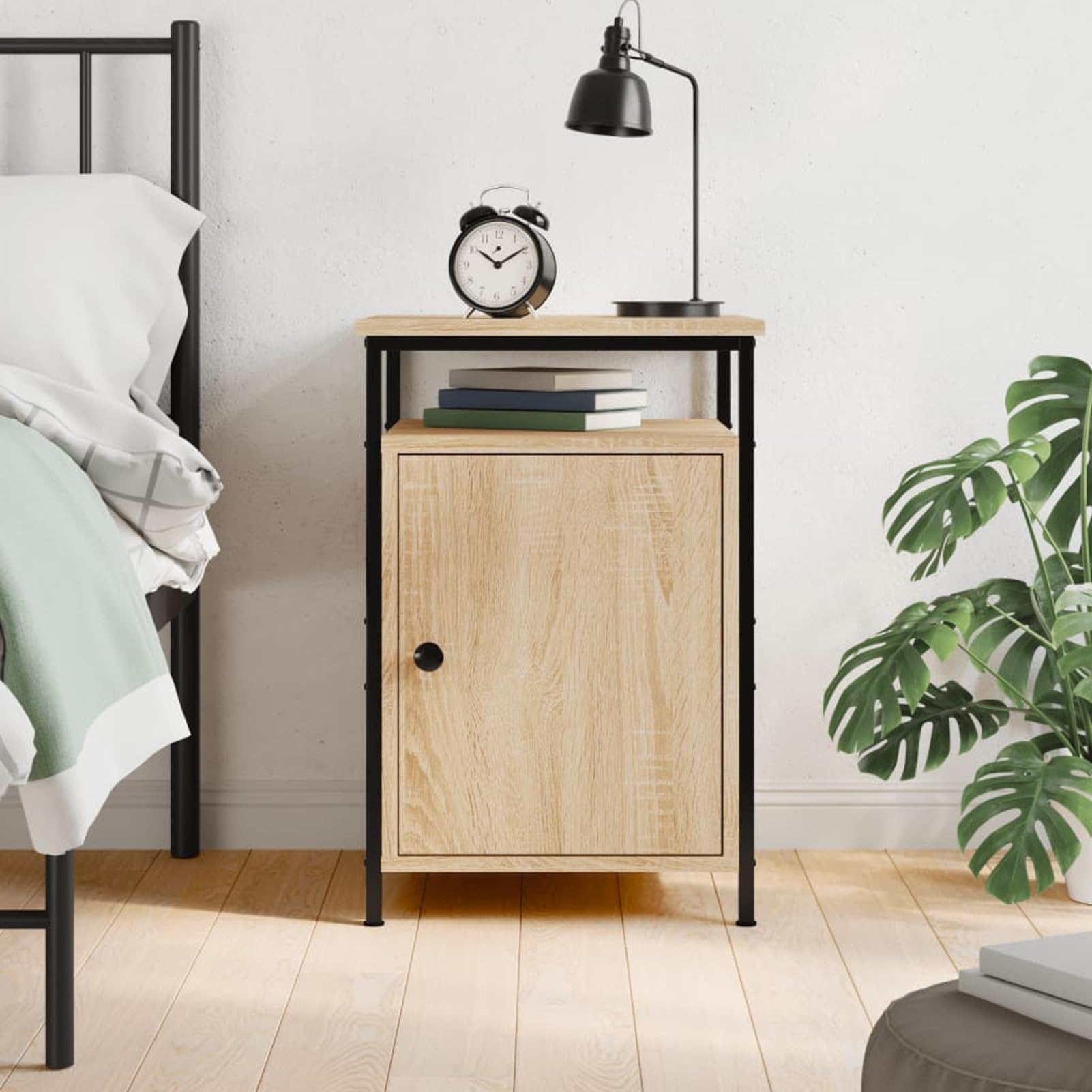 Table de chevet chêne Sonoma solide pour sécuriser vos objets près du lit