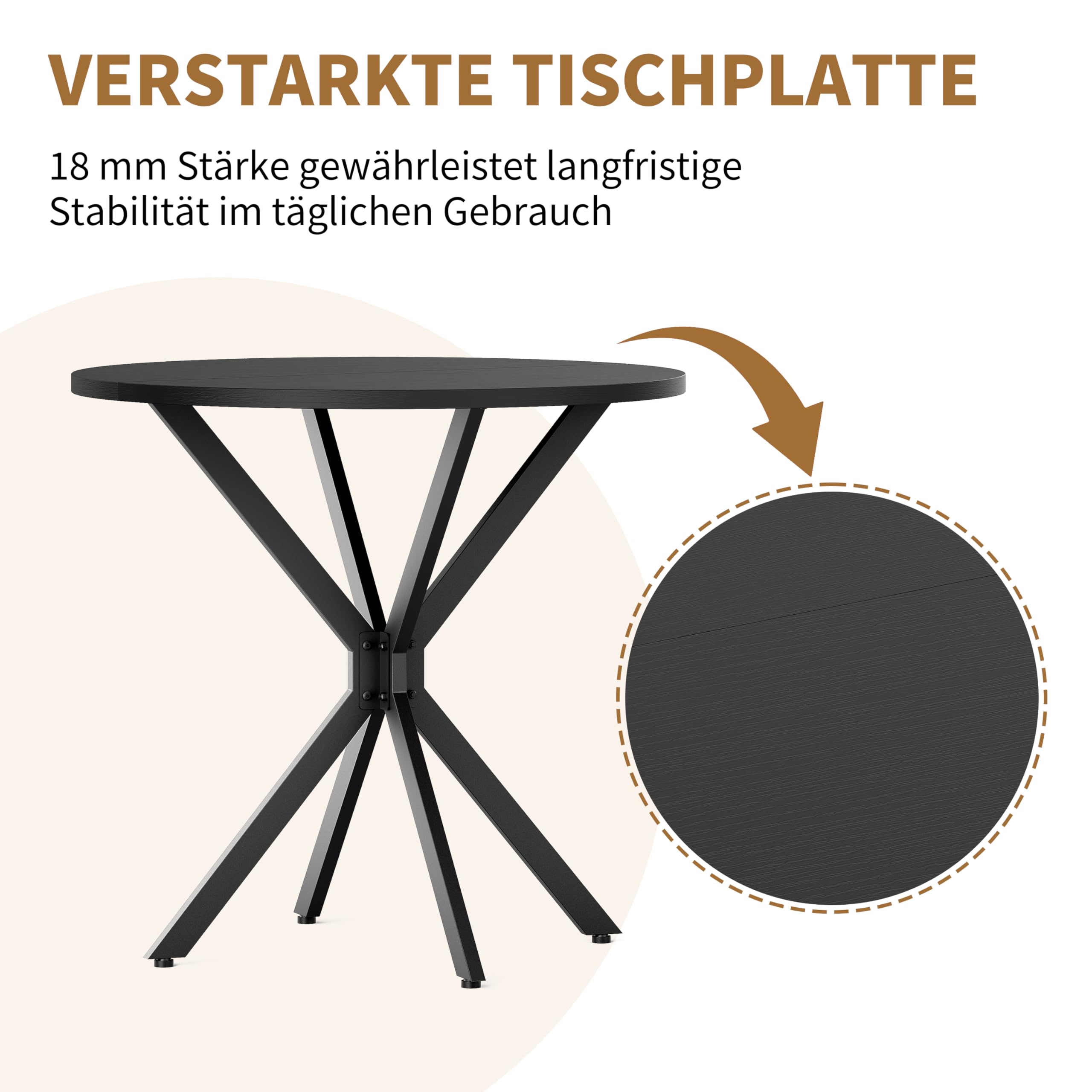 Okrągły stół do jadalni, Ø 80 x 75 cm, styl industrialny, czarny – stół kuchenny z nóżkami X, nie zajmuje dużo miejsca dla 2 osób, domowe biuro, salon