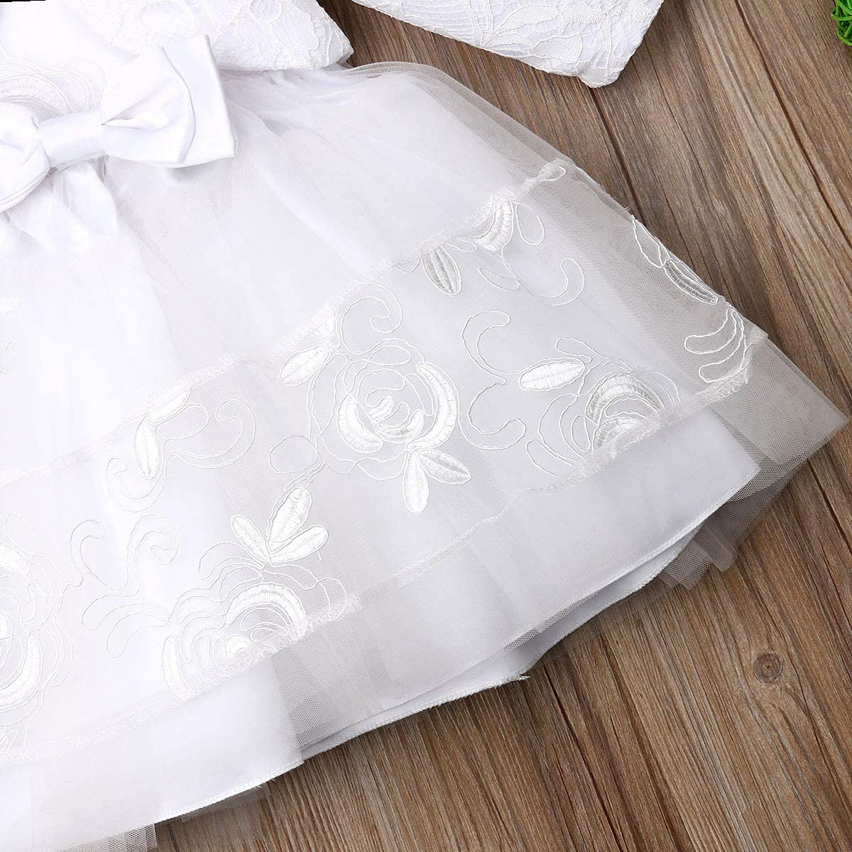 Carolilly Vestito Battesimo Bambina Neonata Abito in Pizzo Bianco 3 Pezzi Coprispalla Elegante+Abito Bianco+Cappello Cerimonia Matrimonio