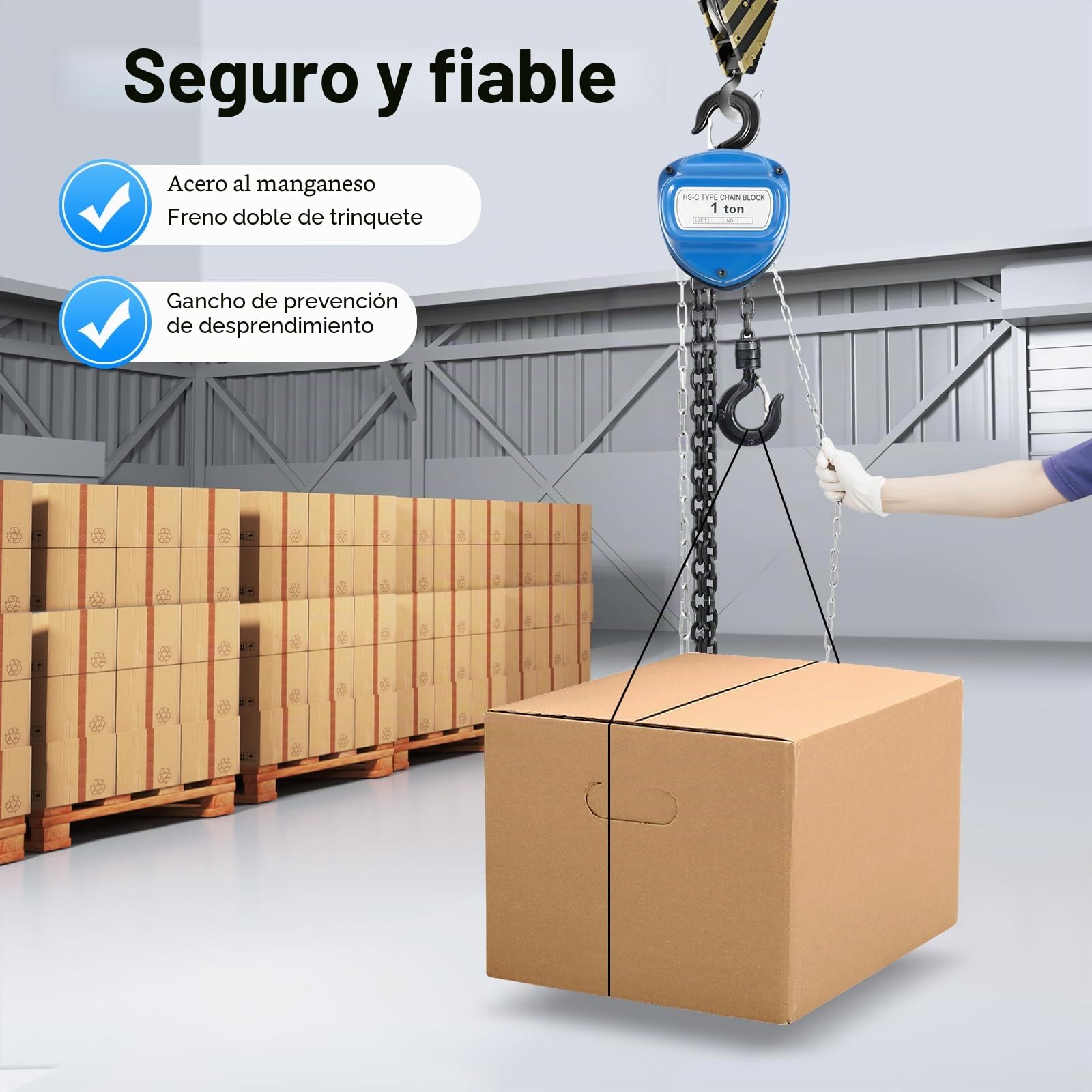 Polipasto manual de 1000 kg, 1 T con cadena de 4 m de G80 de acero al manganeso, polipasto de cadena de acero aleado, elevador de cargas con freno de seguridad, polea para taller, obra y almacén