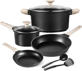 CAROTE 8pcs Pots and Pans Set, Black Nonstick Cookware Set, Kitchen Pot and Pan Set with Lids, Frying Pan, Induction Cookware