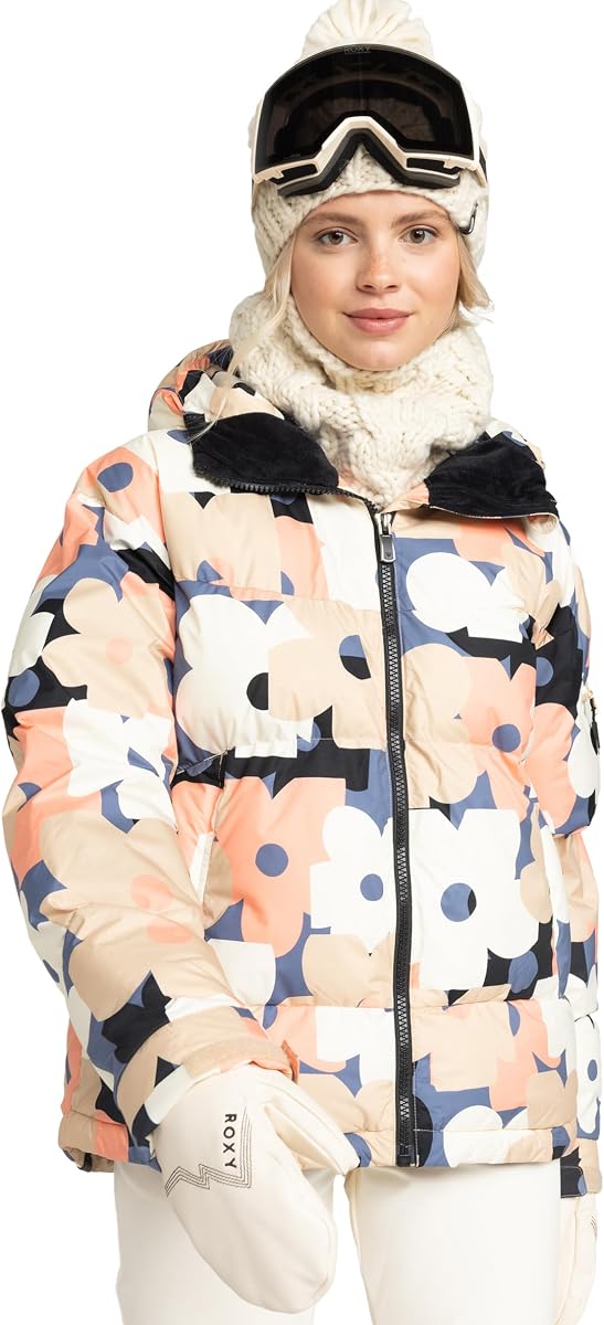 Roxy Women's Alofted 15k Waterproof Insulated Ski Jacket – Relaxed Fit Snowboard Puffer-hood-powder Skirt