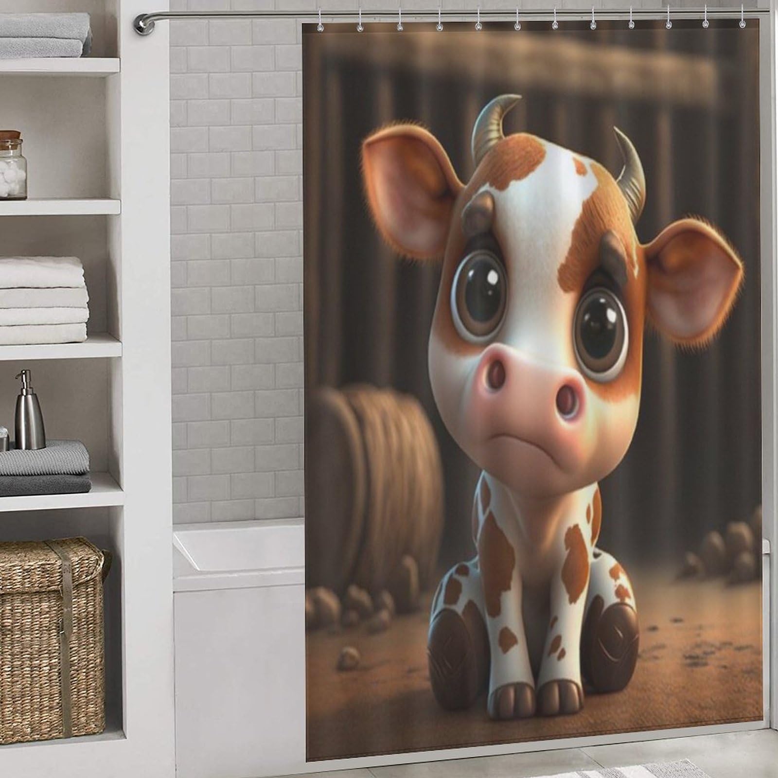 Rideau de douche vache mignon en tissu lavable polyester imperméable