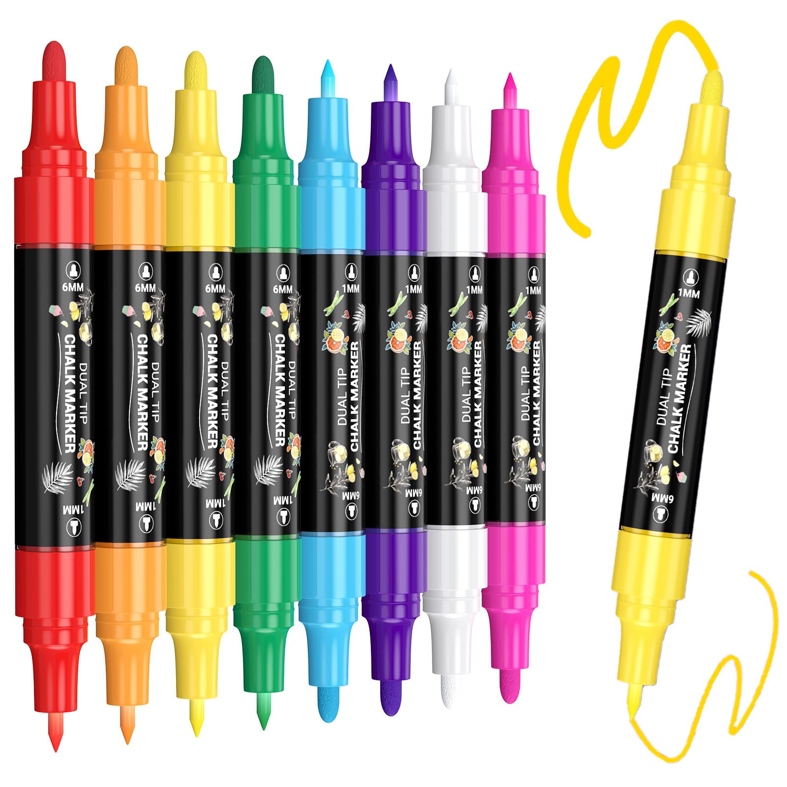 AOSUCO Liquid Chalk Pens - Erasable Chalk Markers for Blackboards, Glass, Wet Erase Chalkboard Pens for Windows, Signs, Bistro, Washable (8 Colours 1+6mm)