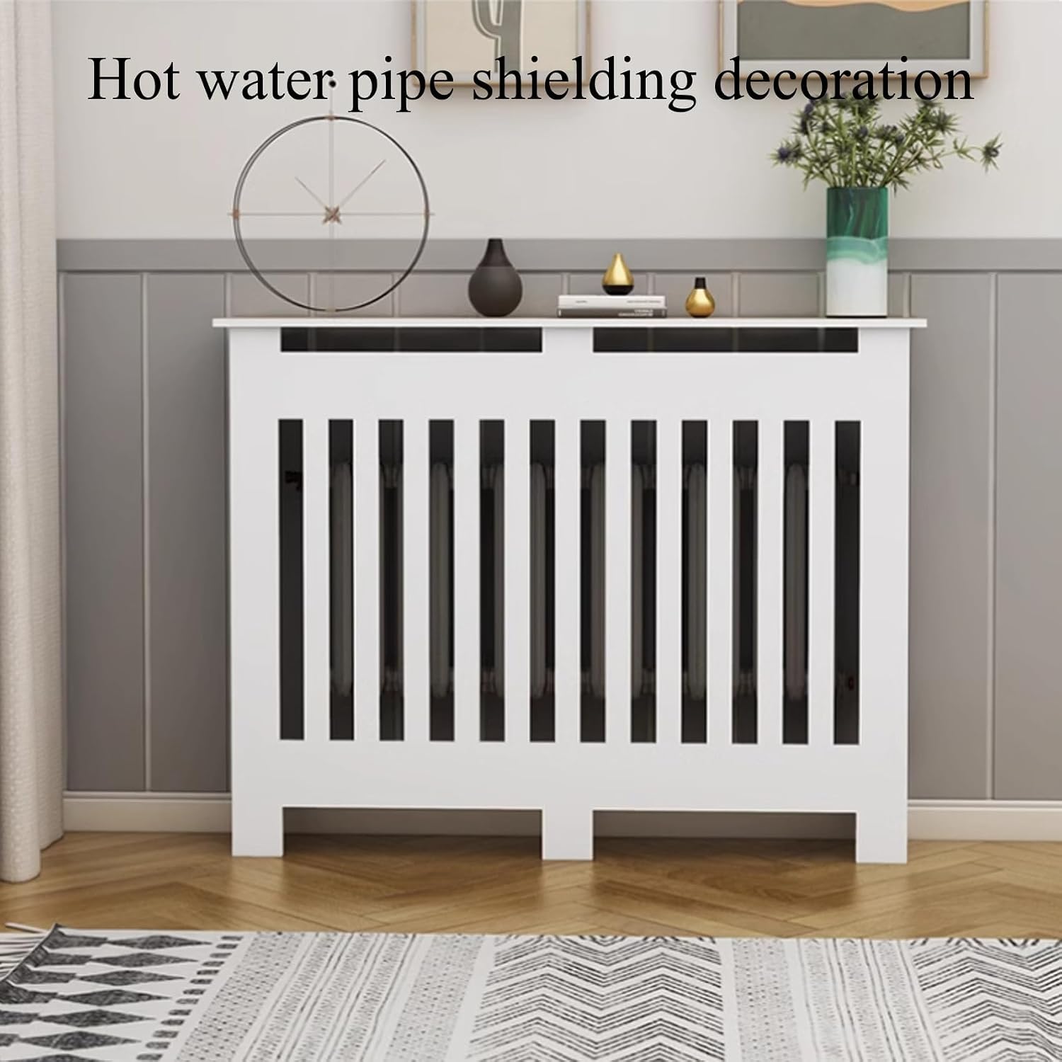 Modern White Radiator Cover Cabinet, Vertical Slatted Louvered Shelf, Stylish MDF Wall Storage, 100x80x25cm/39.4x31.5x9.8in, Perfect for Home Décor,100 * 80 * 25cm/39.4 * 31.5 * 9.8in