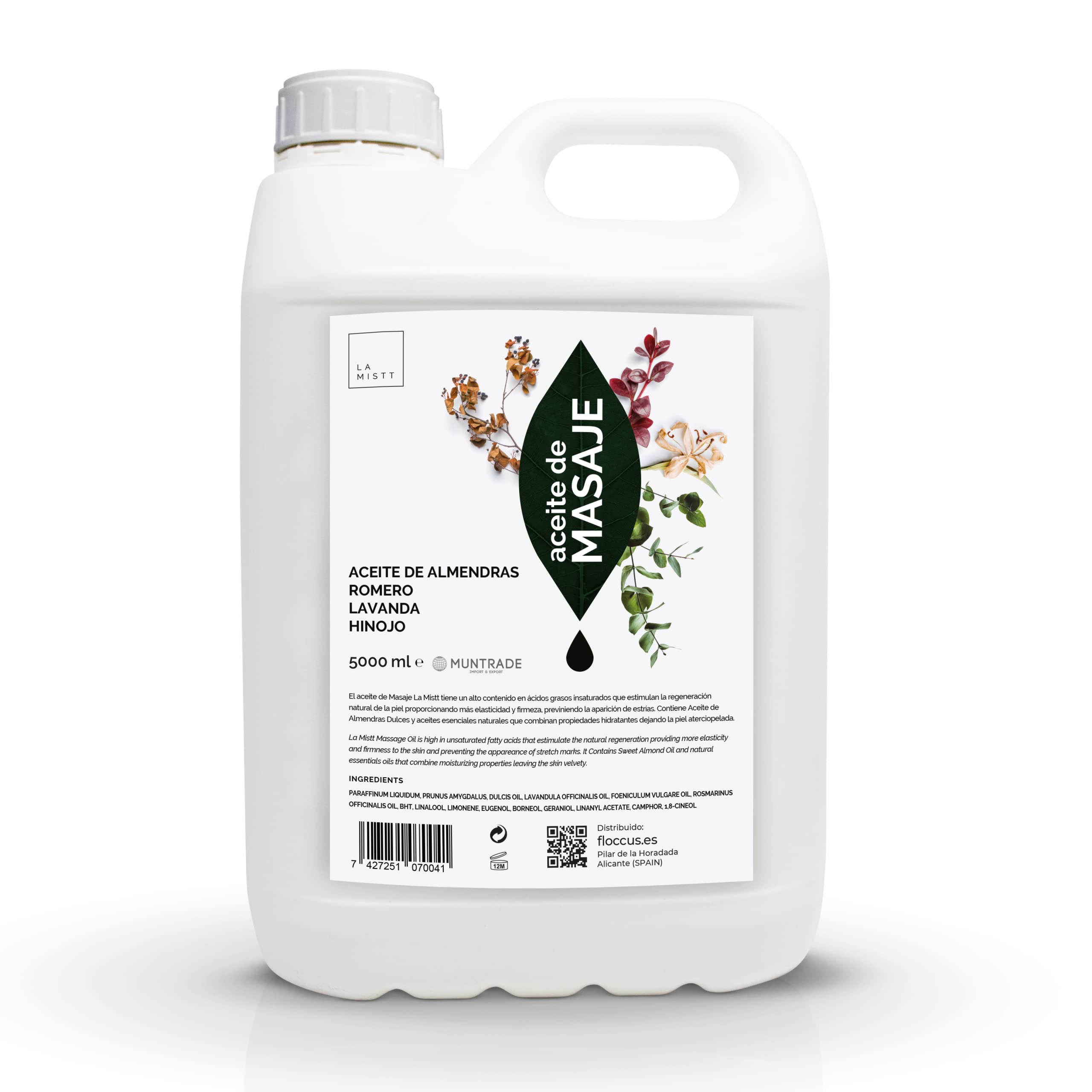 LA MISTT Aceite de Masaje Profesional 5 Litros | Aceite de Almendras, Lavanda, Hinojo y Romero | Aceite con Esencias