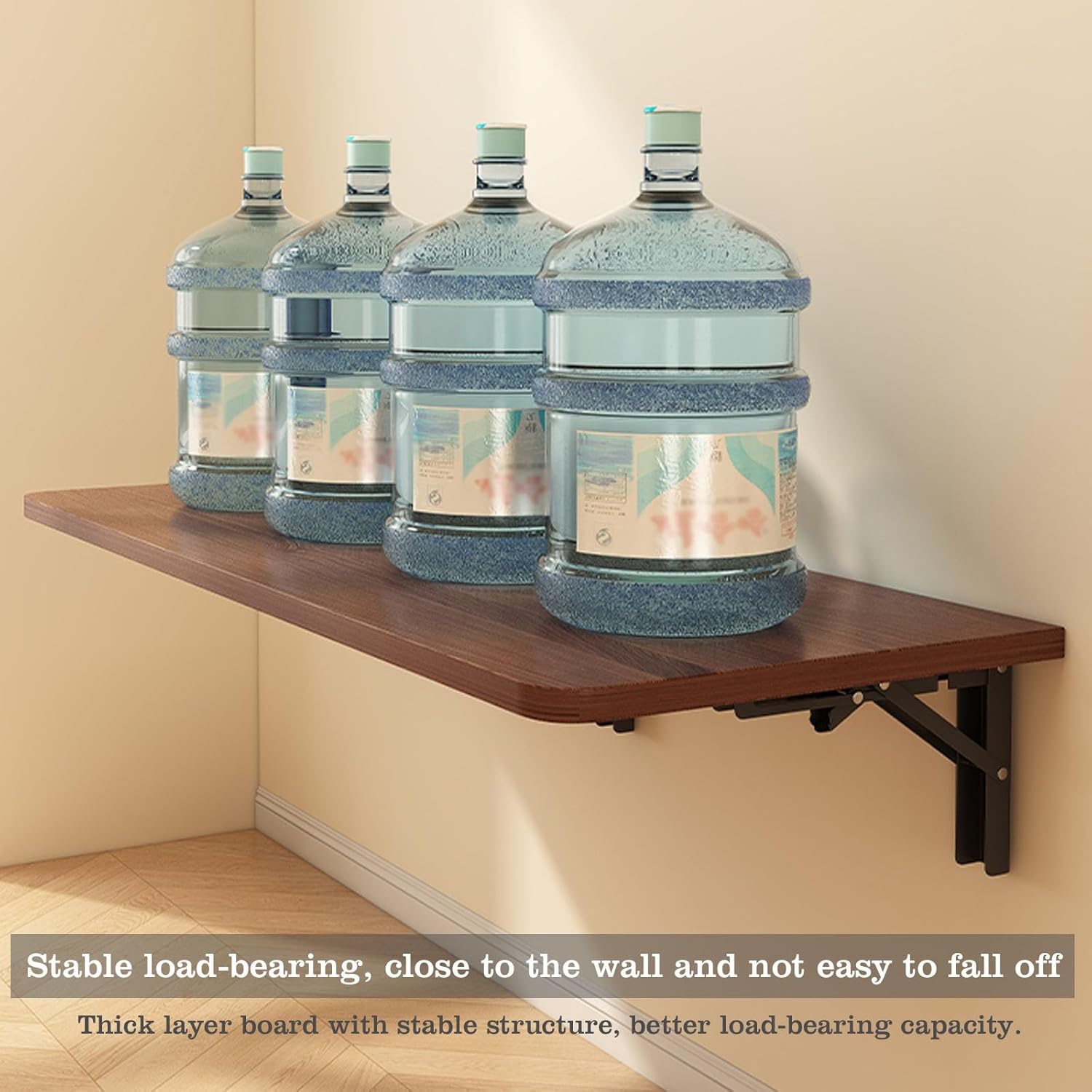 Wall Mounted Folding Table Wall Mounted Desk Drop Leaf Dining Table Kitchen, Hanging Table for Study, Capacity 60KG, Bedroom, Bathroom, Balcony Space Saving(Walnut,60x30cm)