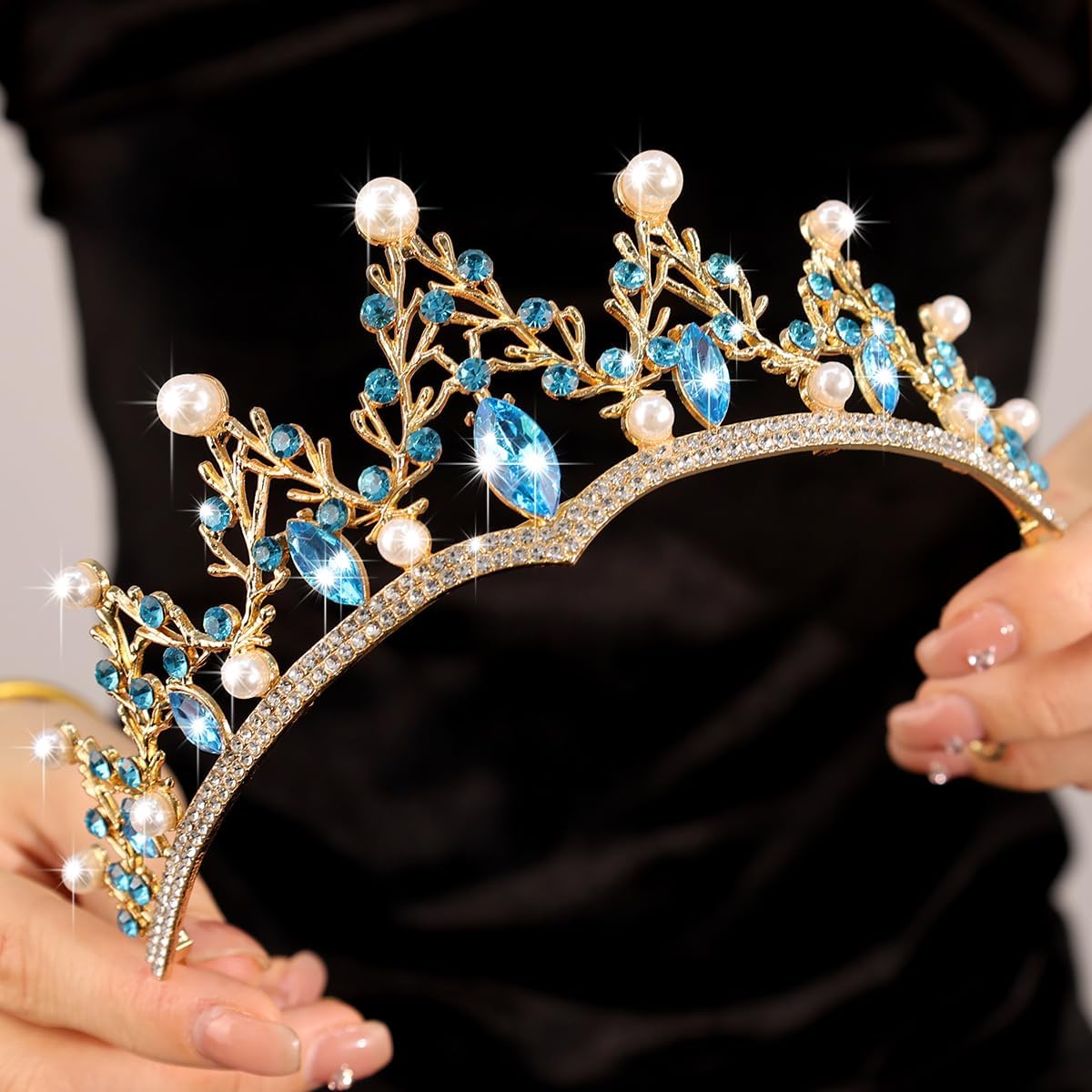 Baroque Pearl Crystal Wedding Tiaras and Crowns for Women Elegant Bridal Pearl Rhinestone Crown Queen Princess Costume Accessories for Birthday Party Prom - Image 3