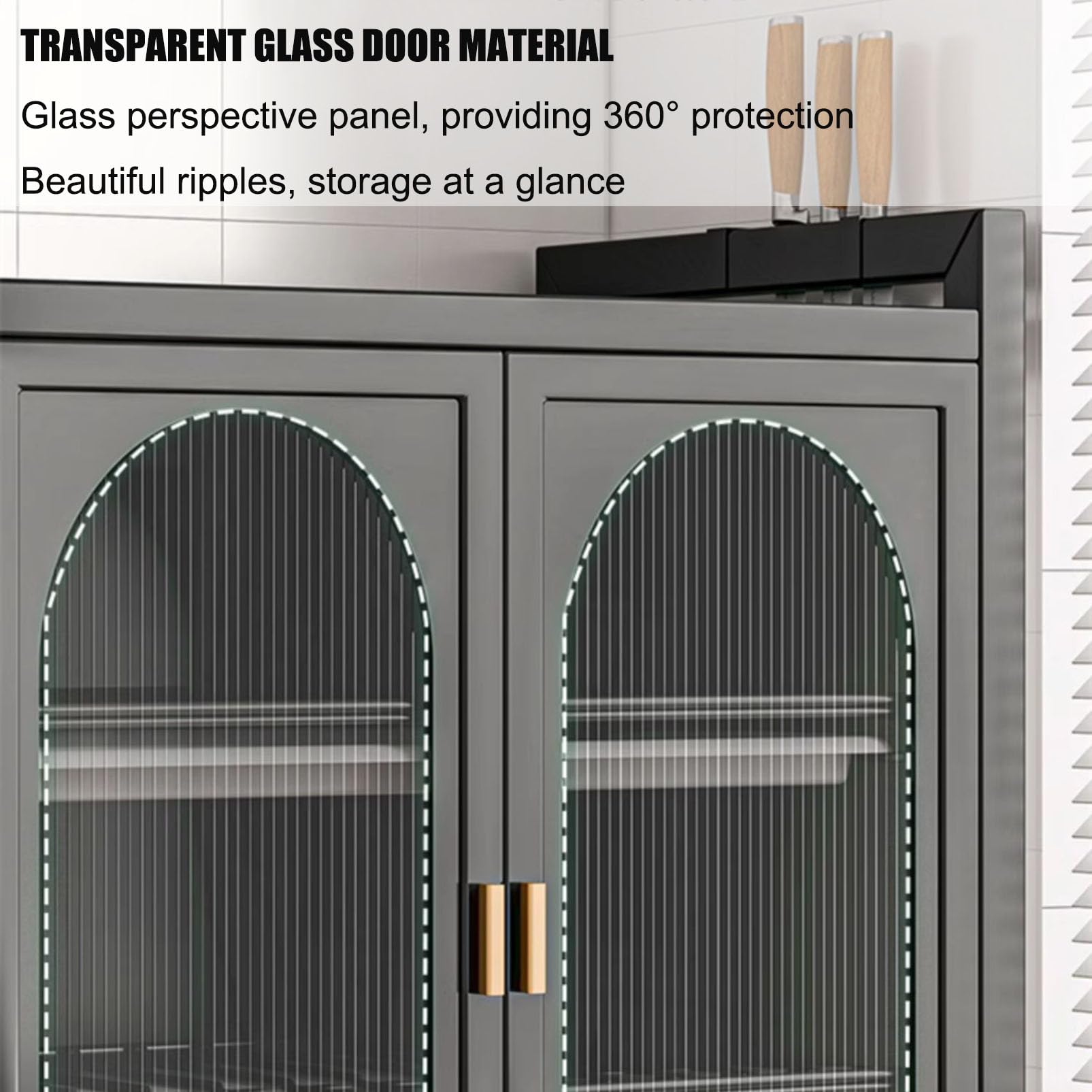 Küchenschrank-Organizer mit Abtropffläche, Allzweckschrank, Abtropfgestell, freistehendes Sideboard mit Glastüren, Metallutensilien und Weinglashalter