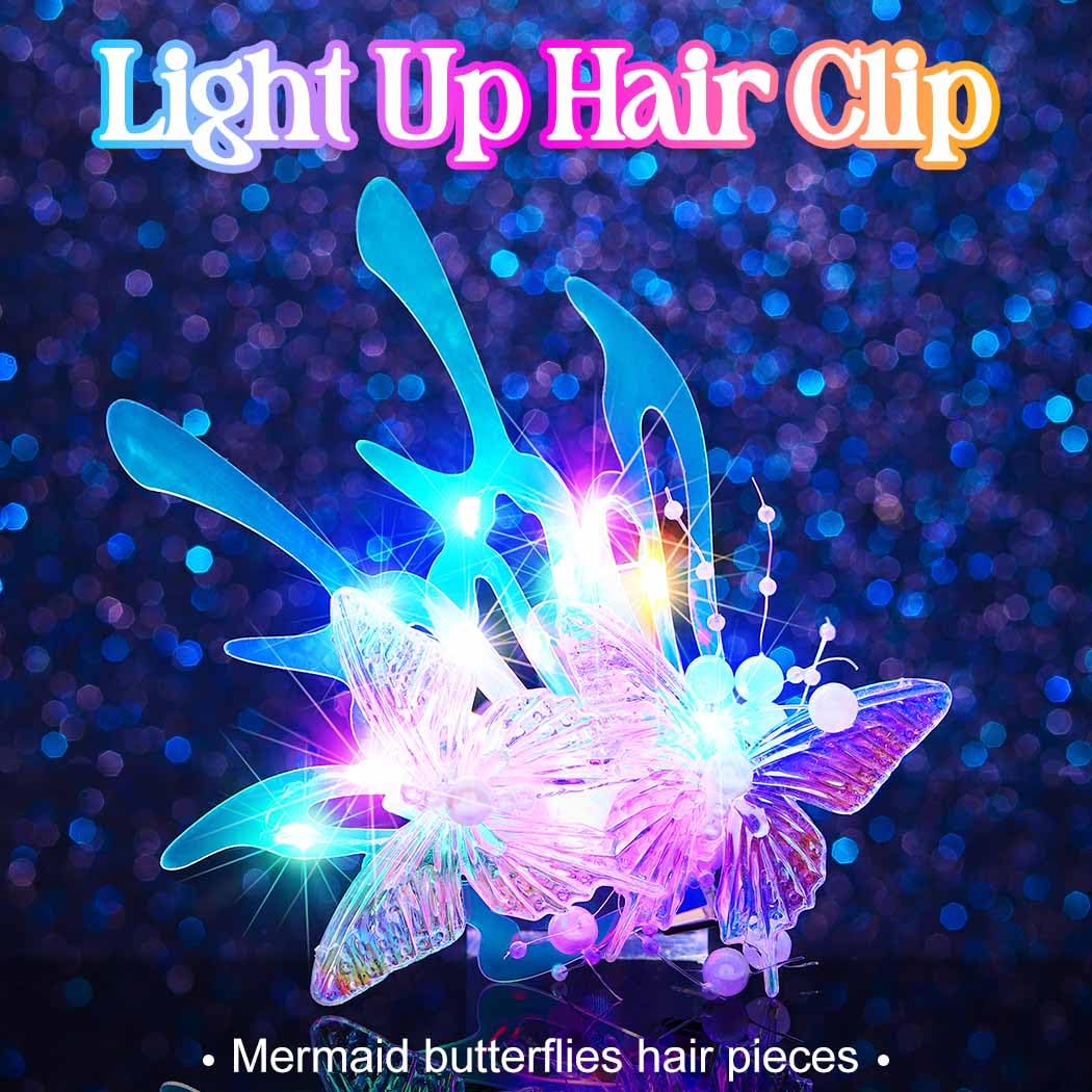 HEREAD Light Up Butterfly Hair Clips Mermaid Hair Accessoeries Pearl Hair Barrettes for Women - Image 2