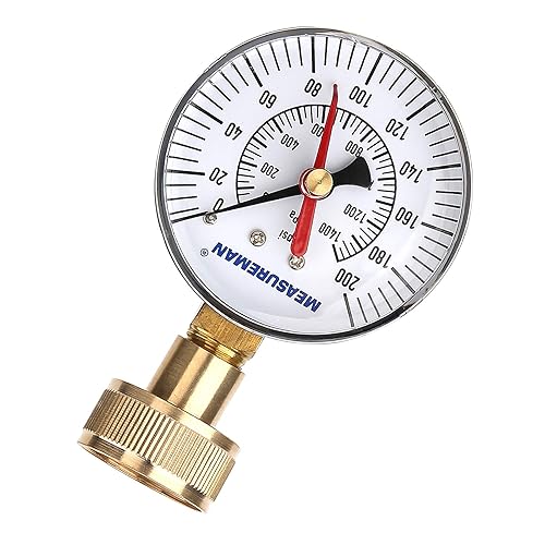 Miniatura 9 de Measureman - Manómetro de presión de agua de 0-200 psi, esfera de 2.5", medidor de presión para boquilla de manguera, probador de presión de agua
