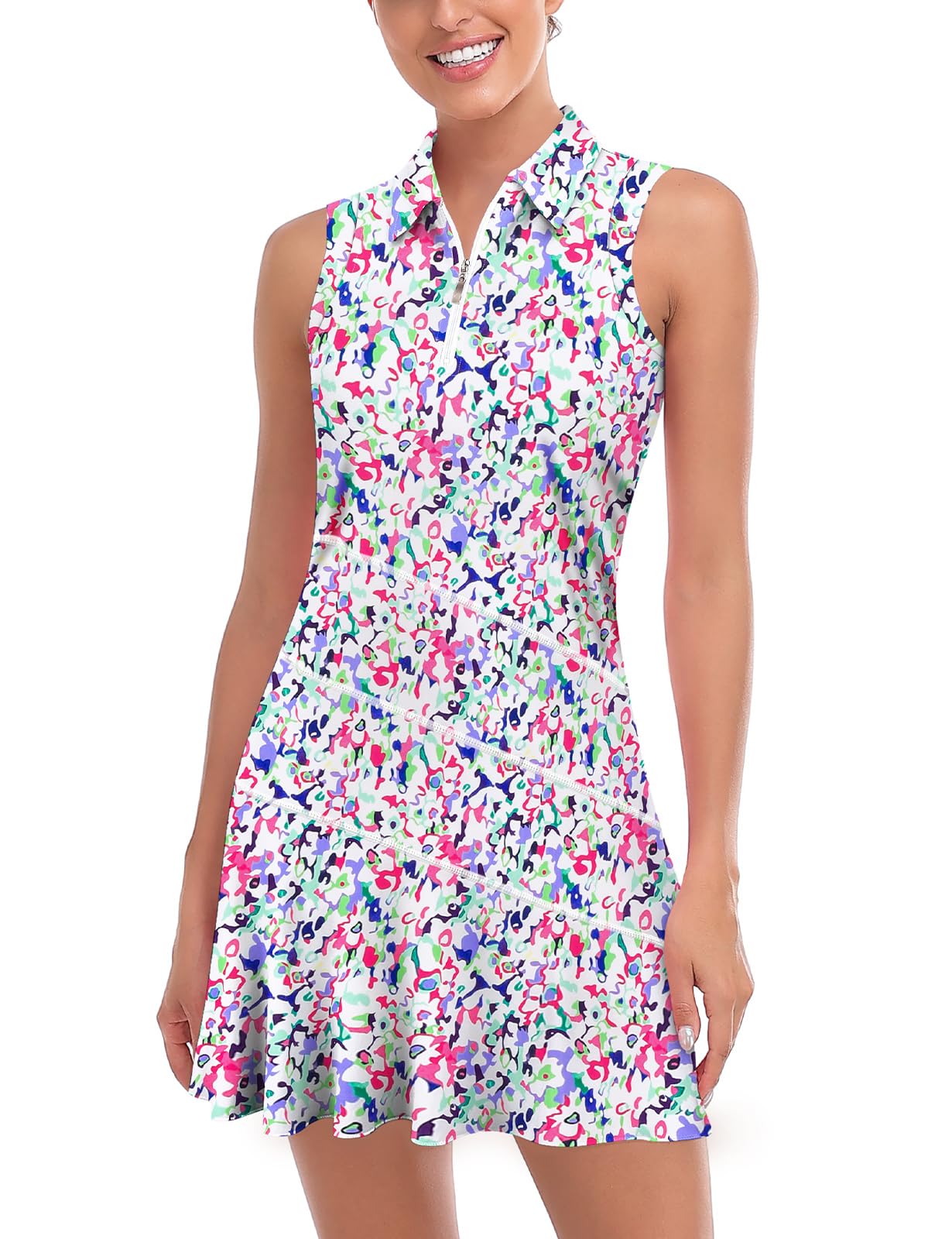 Misyula Tennis Dresses for Women,Athletic Dress with Shorts 2Pockets Zip Up Polo Sleeveless Golf Workout Dress(XS-XL)