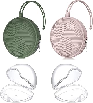 4 Pack Pacifier Holder Case Set,2 Silicone Portable Pacifier Cover Pouch Bag for Diaper Bags Baby Carriage with 2 Transparent Pacifier Storage Container Box,Easy to Clean,BohoGreen+Pink