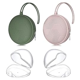 Smlpuame 4 Pack Pacifier Holder Case Set,2 Silicone Portable Pacifier Cover Pouch Bag for Diaper Bags Baby Carriage with 2 Transparent Pacifier Storage Container Box,Easy to Clean,Boho(Green+Pink)