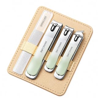 4-Piece Nail Cutter Kit Set, Stainless Steel Nail Clippers with Nail File, Large & Small Nail Cutter, Oblique Toenail Clipper, Portable Manicure Pedicure Grooming Set with Travel Case for Men & Women