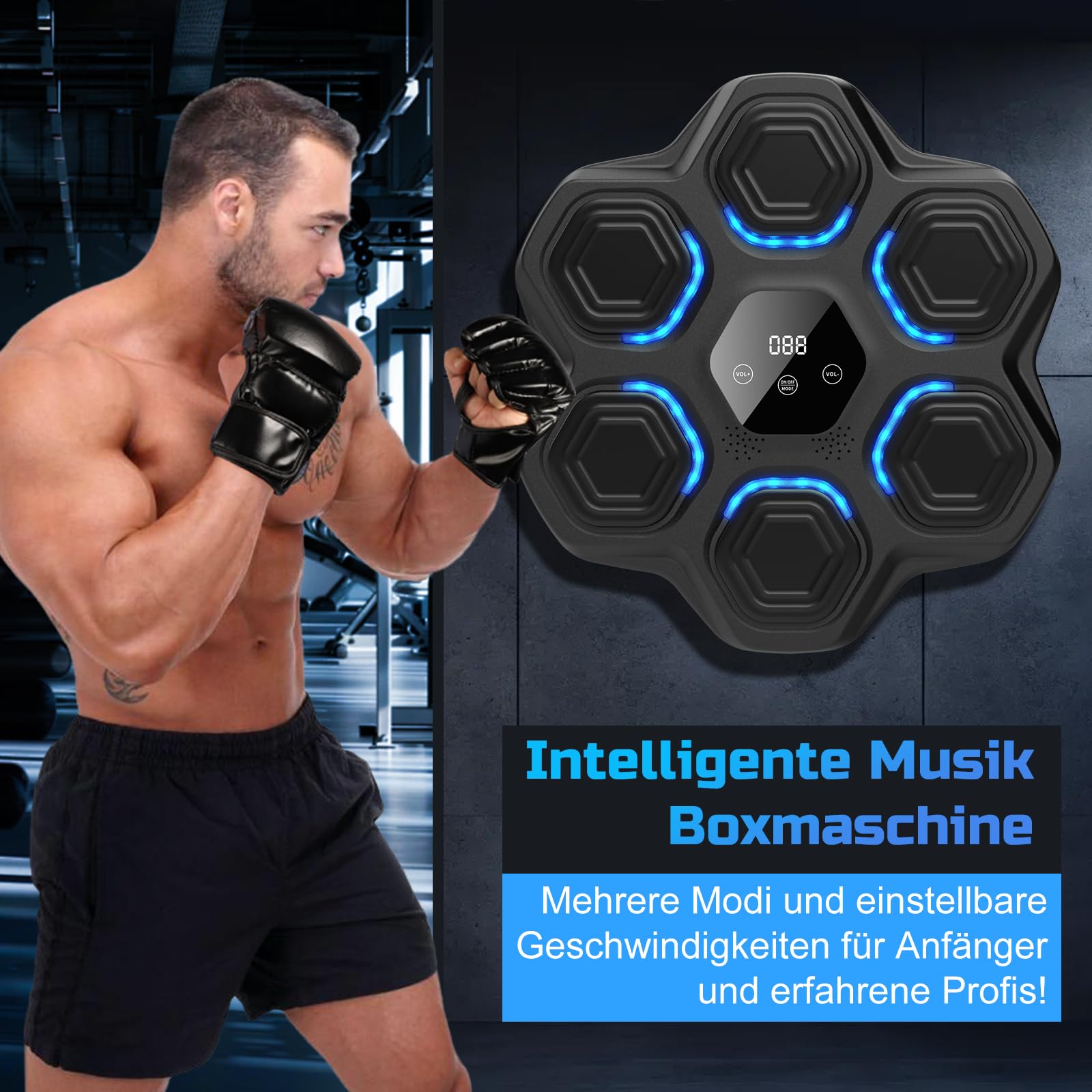 Music Boxing Machine Beatpunch LED Elektronische Musik Boxen Maschine mit Boxhandschuhen, Smart Wandmontierte Boxmaschine mit Musik für Erwachsene und Kinder, Musik Boxtraining für Zuhause, Indoor