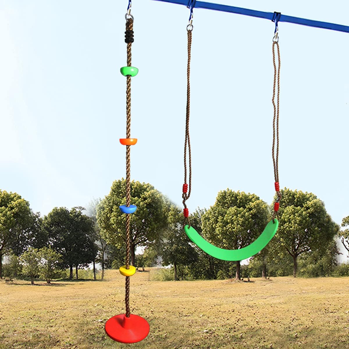 Ninja Warrior Obstacle Course Accessories Outdoor Backyard Play Sets & Playground Training Equipment for Kids Soft Board Swing (1) + Chassis Climbing Rope (1) : Toys & Games