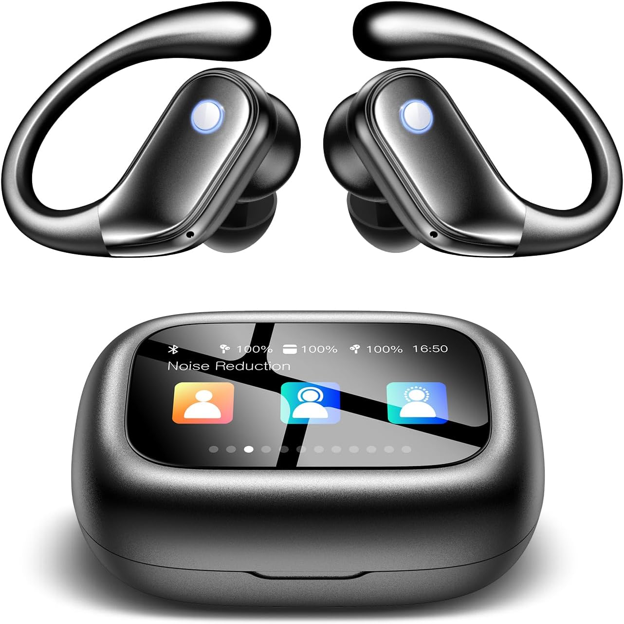 Wireless Earbuds, ENC Noise Cancelling Sport Ear Buds with Multifunctional Touch Screen, Bluetooth 5.4 Headphones, Bass Stereo Sound, 5 EQ Over-Ear Earbuds for Sports/Workout/Gym-Black Wireless Earbuds, ENC Noise Cancelling Sport Ear Buds with Multifunctional Touch Screen, Bluetooth 5.4 Headphones, Bass Stereo Sound, 5 EQ Over-Ear Earbuds for Sports/Workout/Gym-Black