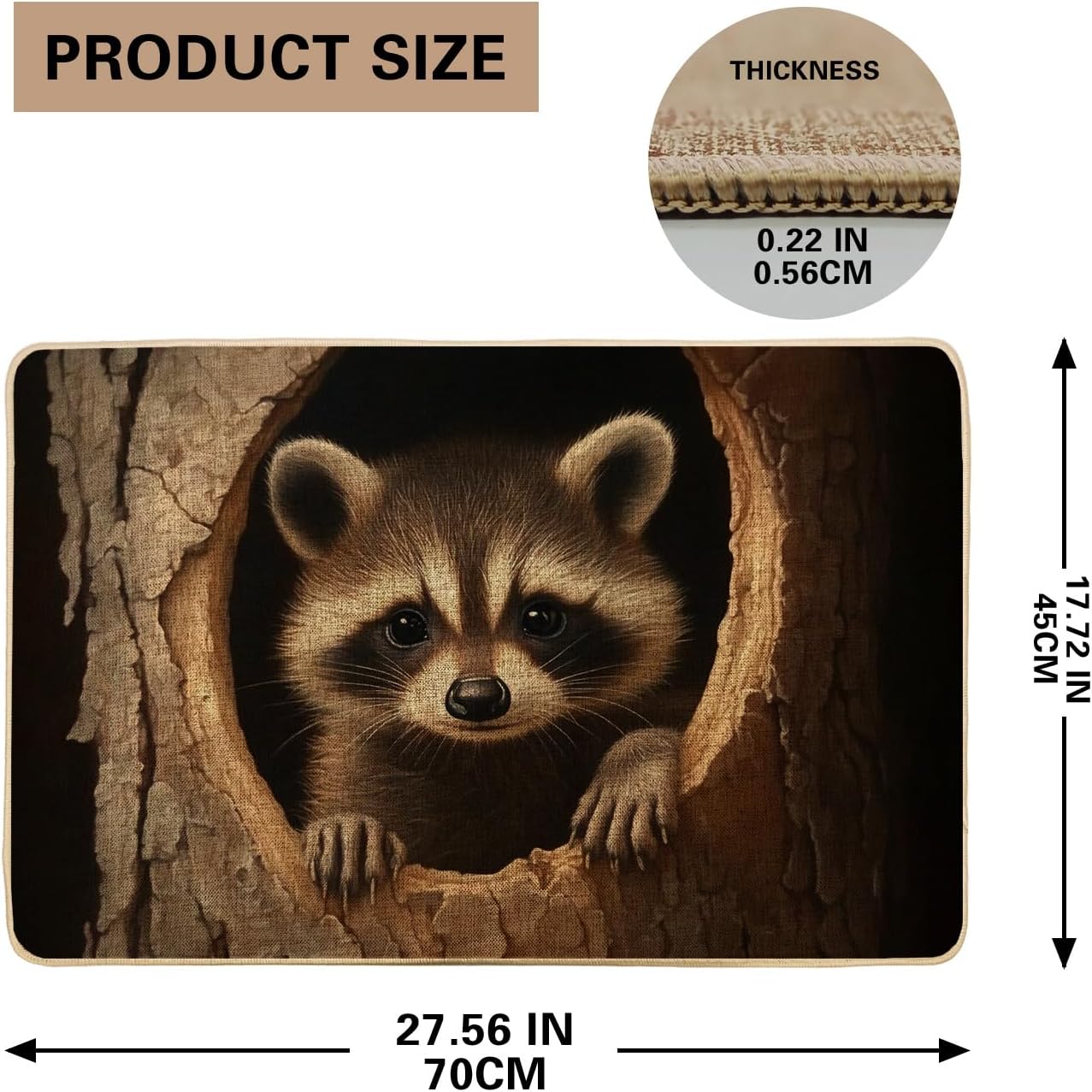 Raccoon Door Mat, Cute Animal Doormat for Fall & Winter Welcome Entrance, Cozy Rustic Decor, Non-Slip Water-Resistant Dust-Control Mat, Easy to Clean 29x17 Inch
