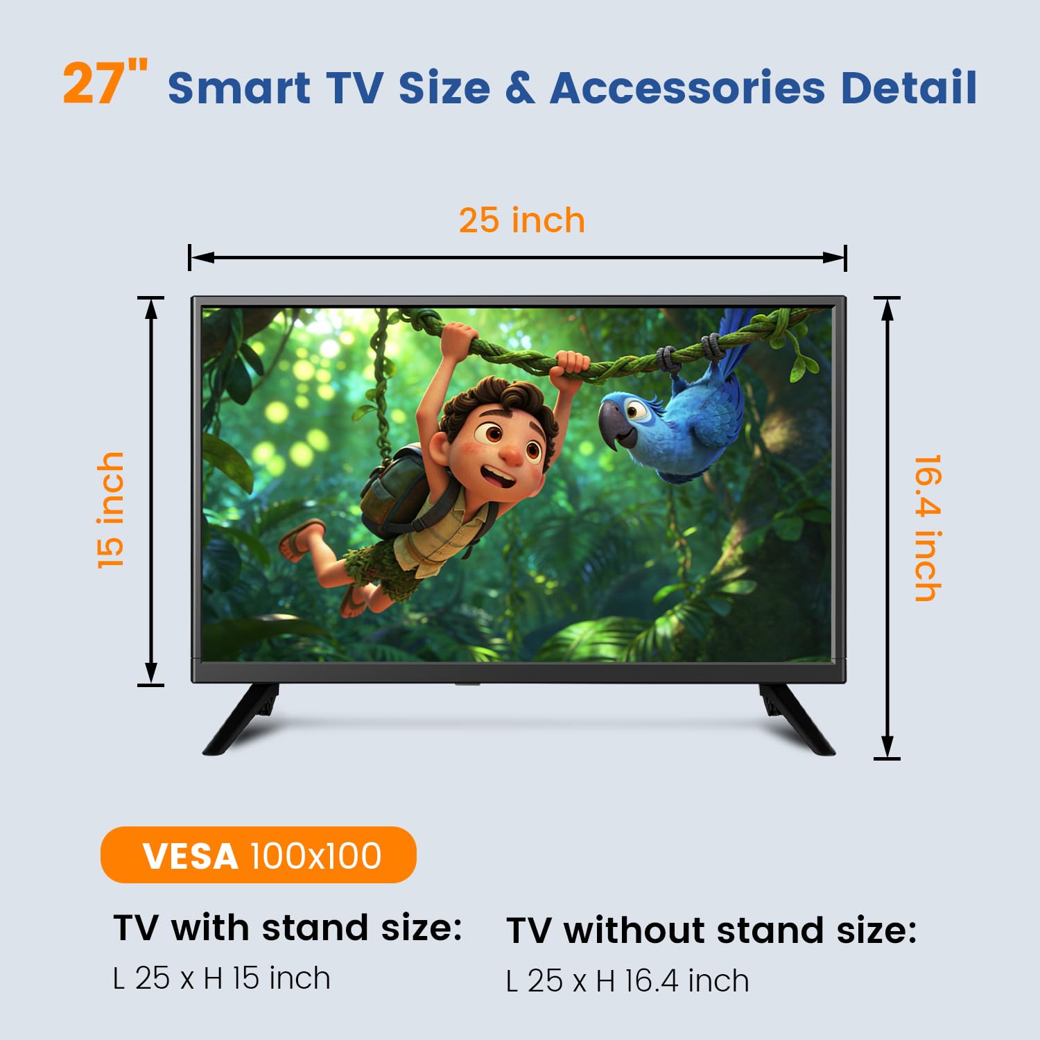 ZOSHING Smart TV de 27 pouces, petit téléviseur avec entrée HDMI, tuner numérique intégré/prise en charge USB, montage mural, pour chambre à coucher, cuisine, camping-car – Télécommande incluse