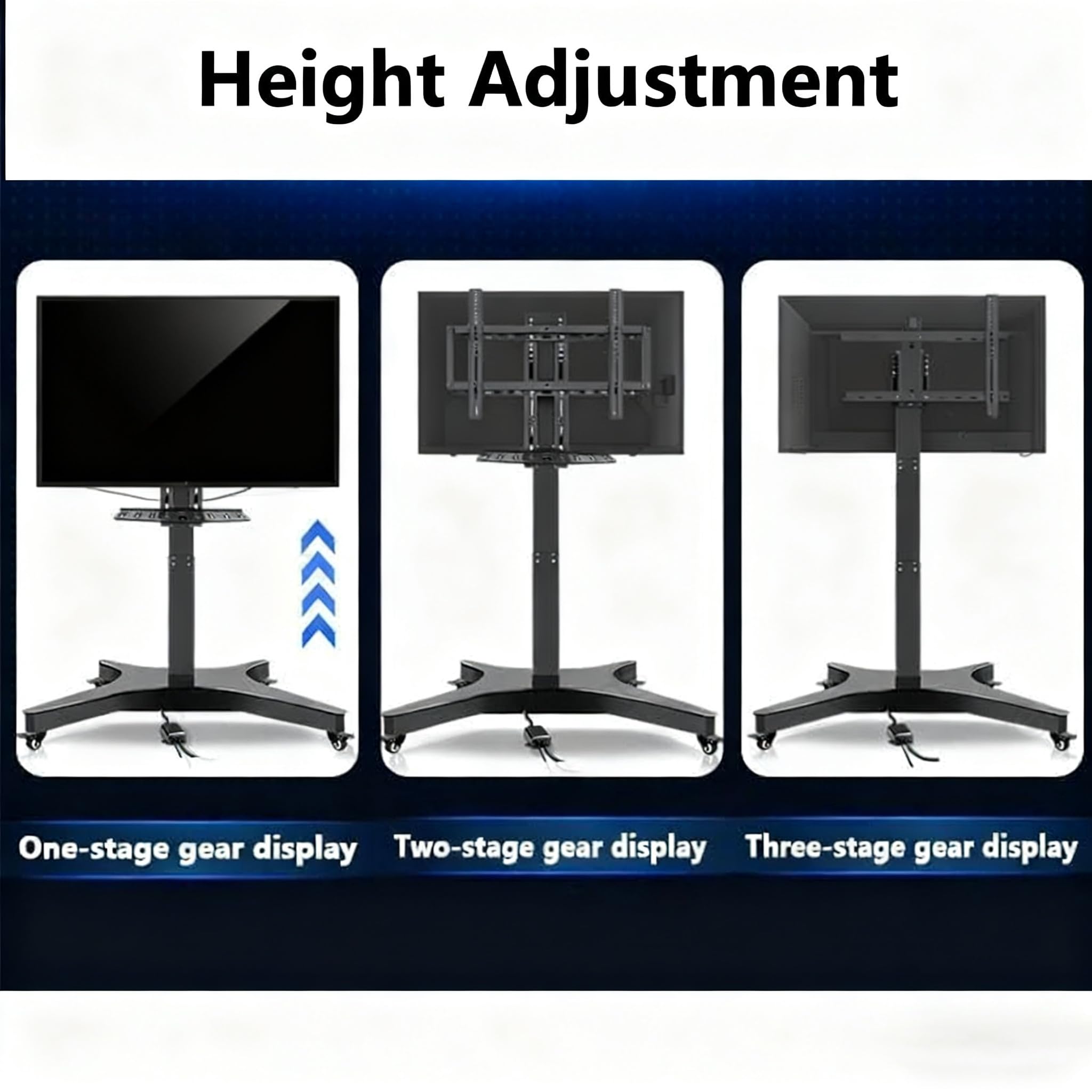 Soporte eléctrico para TV móvil de Altura Ajustable con Ruedas, Soporte de Suelo para TV LCD, Elevador telescópico con elevación automática, función de Memoria de Altura de 3 Niveles, Soporte rodante