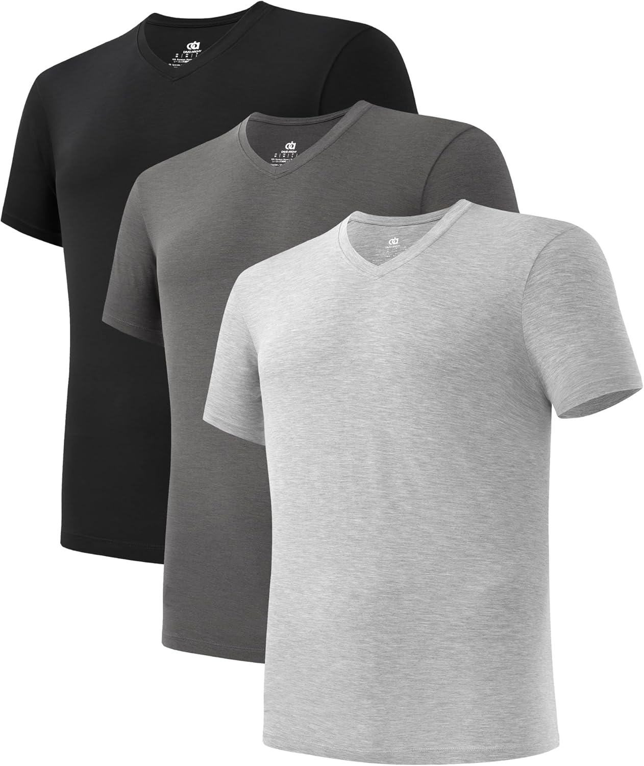 DAVID ARCHY Men’s Cool & Dry Undershirt Rayon Made from Bamboo T Shirts Moisture-Wicking Heather Tees for Men, 3-Pack