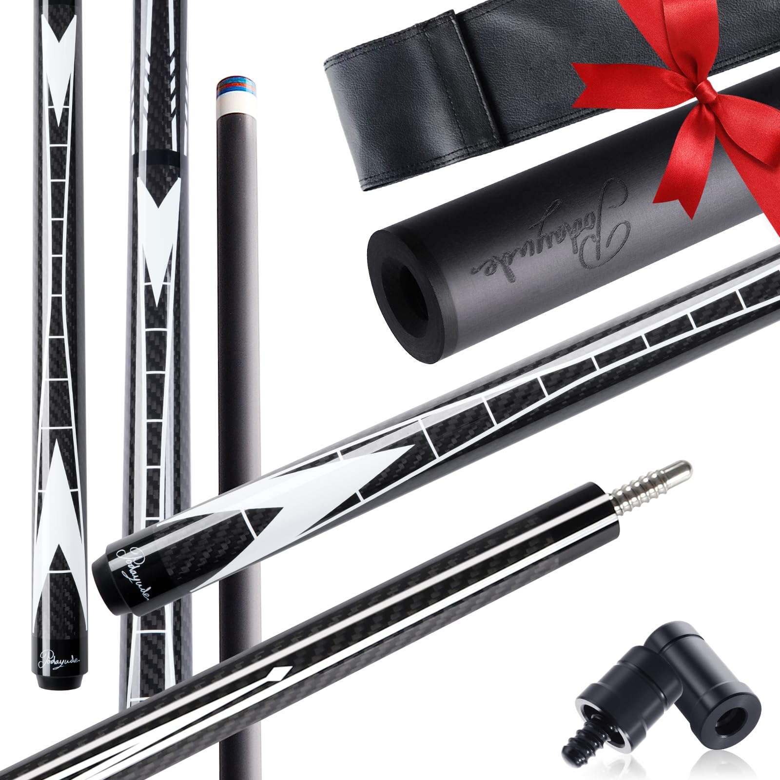 PODAYUDE Carbon Fiber Pool Cue Sticks – 2 Pieces Cue Stick with 12.4 mm Tips 58″ Professional Low Deflection Billiard Pool Sticks with 3/8 * 8 Pin Joint [ Weight Adjustable ]- 19 ± 0.5 Oz