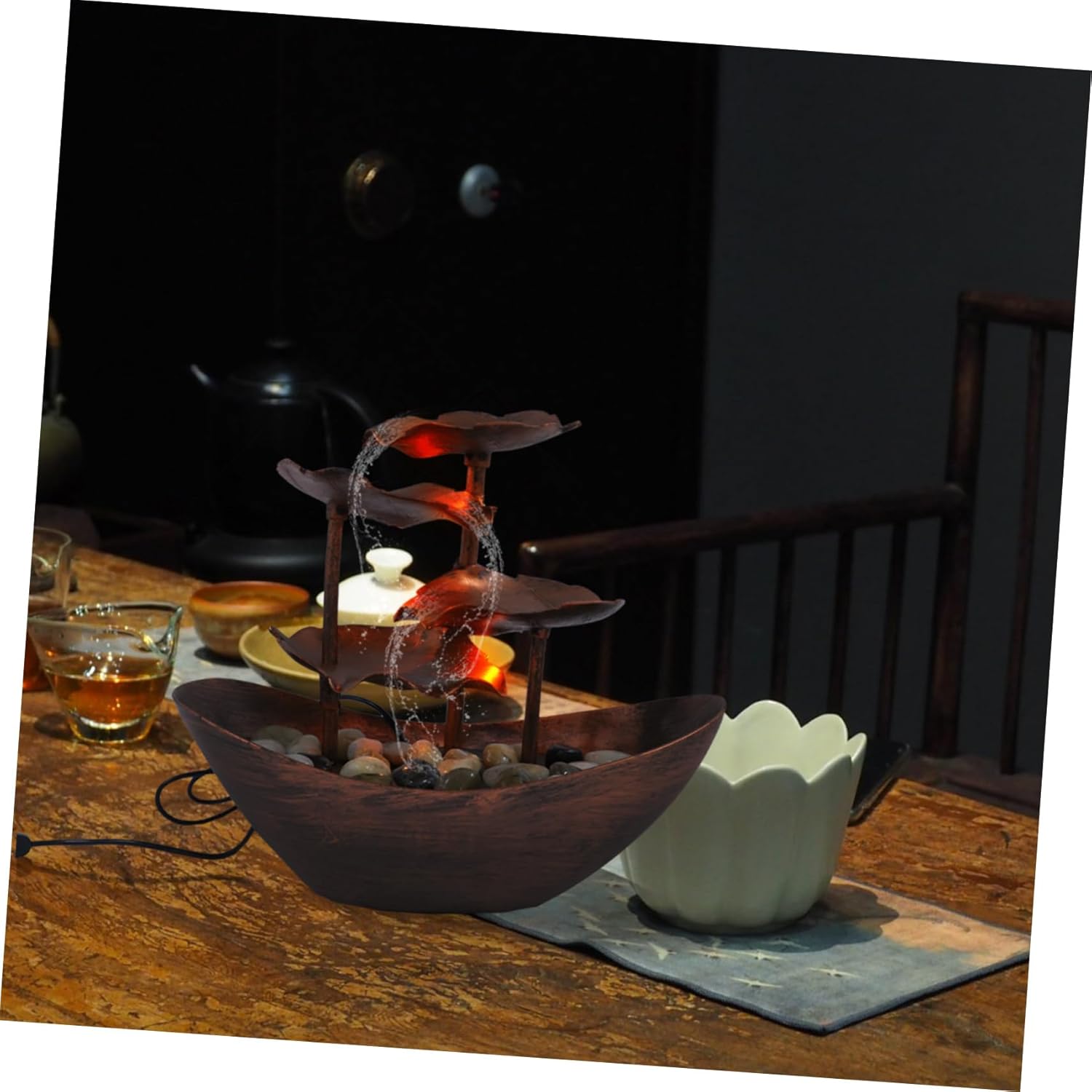 Creative Led Tabletop Water Fountain Indoor Relaxation Decor for Living Room Office Study with Soothing and Elegant