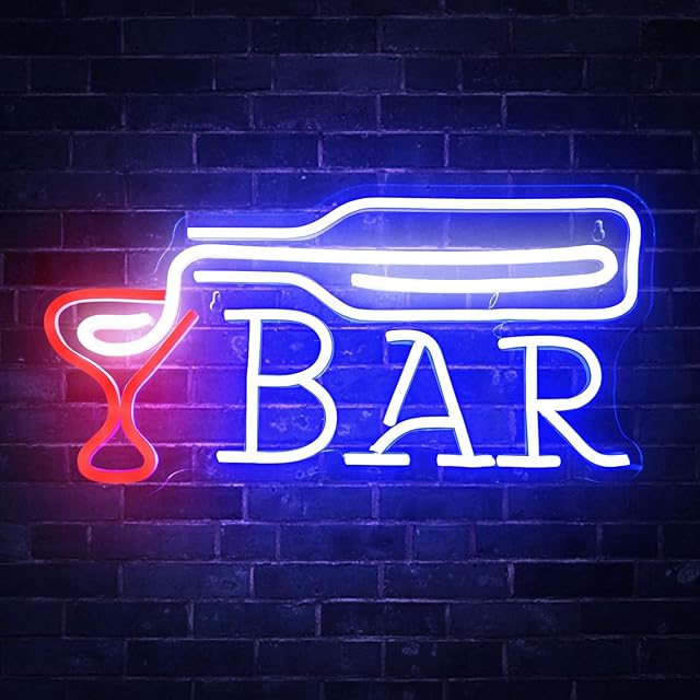 Bar Neon Signs for Wall Decor, Led Neon Signs(Blue), Neon Light Beer Cocktail USB Powered with Dimmer & Switch, Light Up Neon Wall Signs for Bedroom Pub Bistro Party Gifts(16.5×8.7Inch)