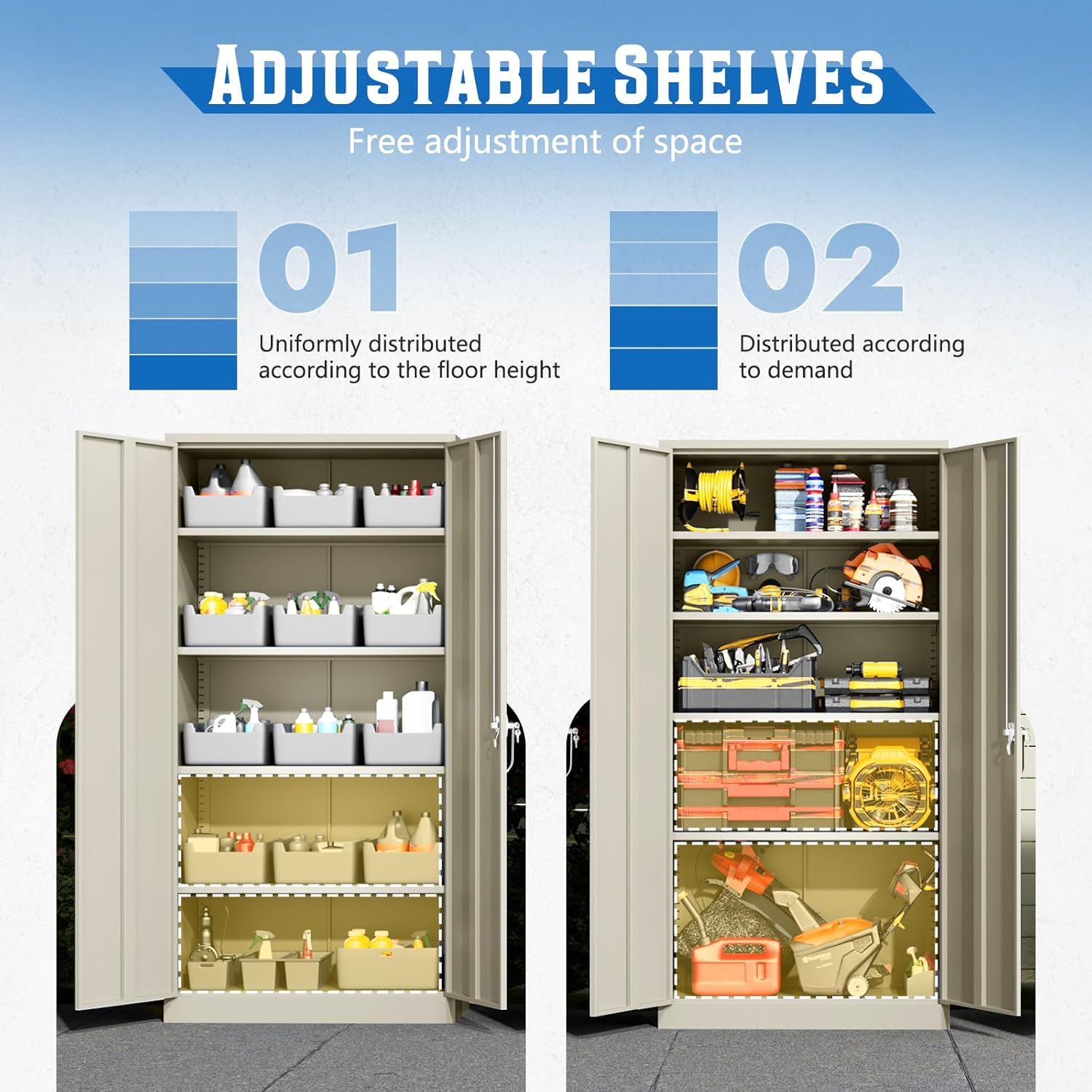Incbruce Patio Metal Storage Cabinets, 72" H x18 D Outdoor Tool Shed with Doors and Adjustable Shelves for Home, Patio, Office (Warm Grey)