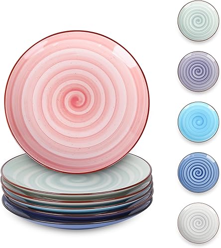 Selamica Juego de 6 platos de postre de cerámica, platos de aperitivo de 6 pulgadas para cocina, aptos para microondas y lavavajillas, color