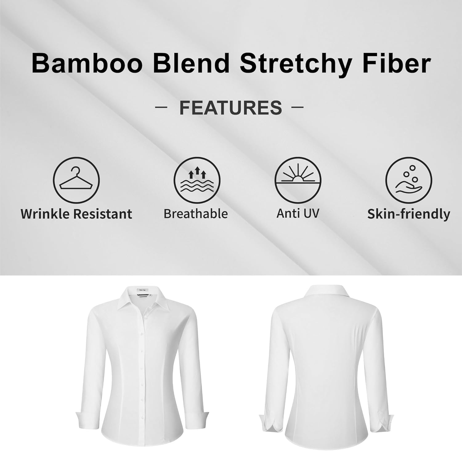 WARHORSEE Womens Button Down Shirt Long Sleeve Work Dress Shirts, V Neck Easy Care Stretchy Business Casual Blouses for Women - Image 4