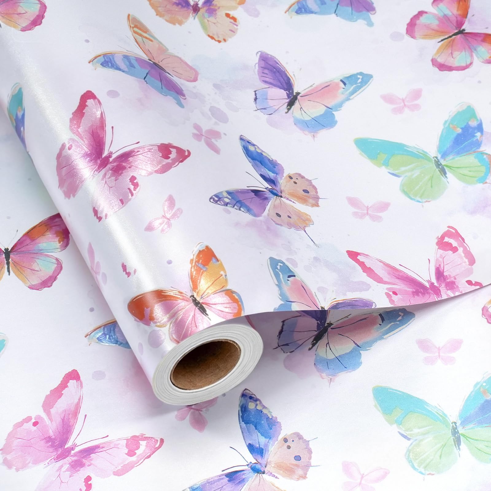 BIOBROWN Watercolor Butterfly Wrapping Paper Mini Roll, Vibrant and Elegant Butterfly Design, Playful Gift Wrap, Perfect for Birthdays, Holidays, Kids & girl, 43cm X 10m